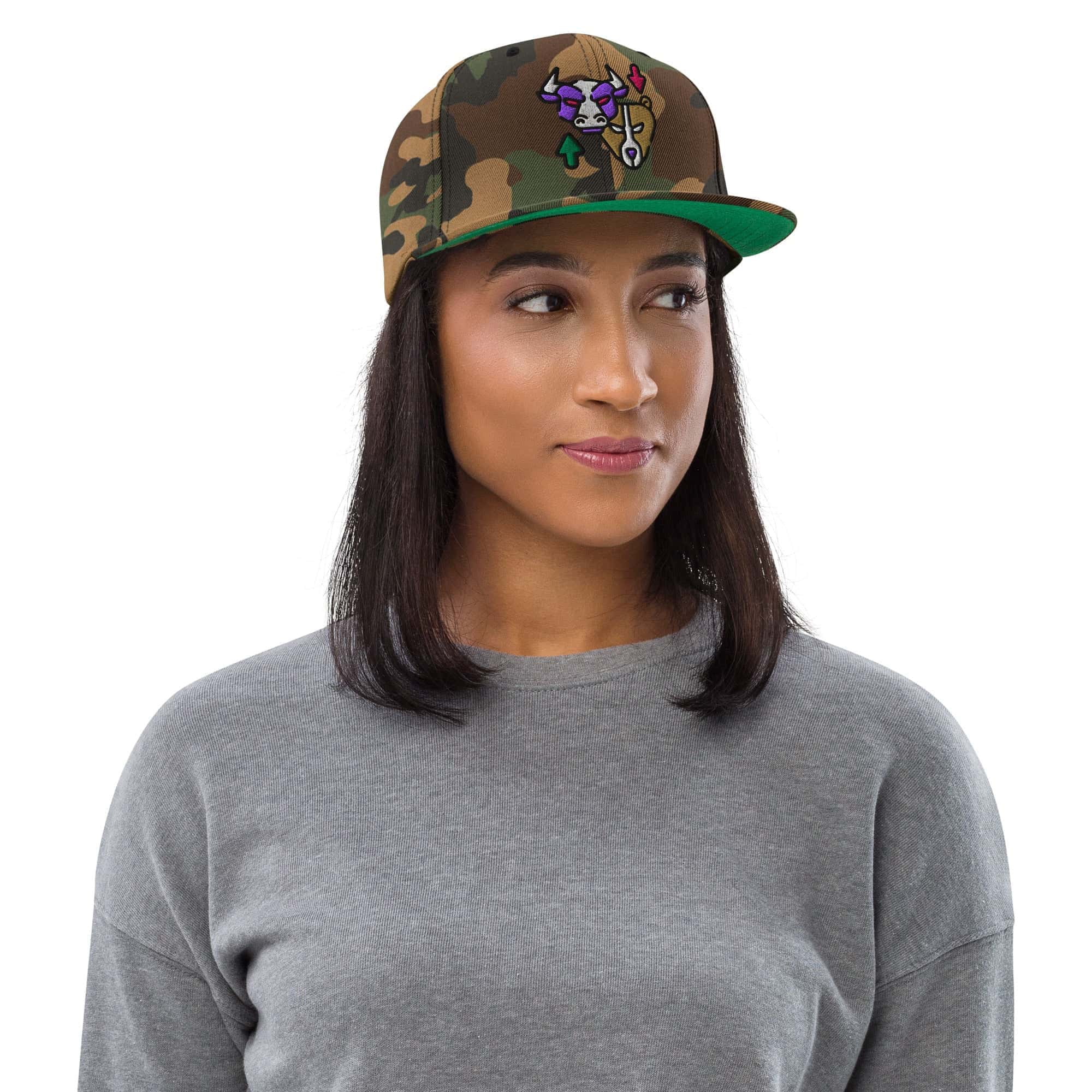 Cappello Visiera Piatta Bull & Bear-Ricamati-Biiply-Camo Verde-Biiply