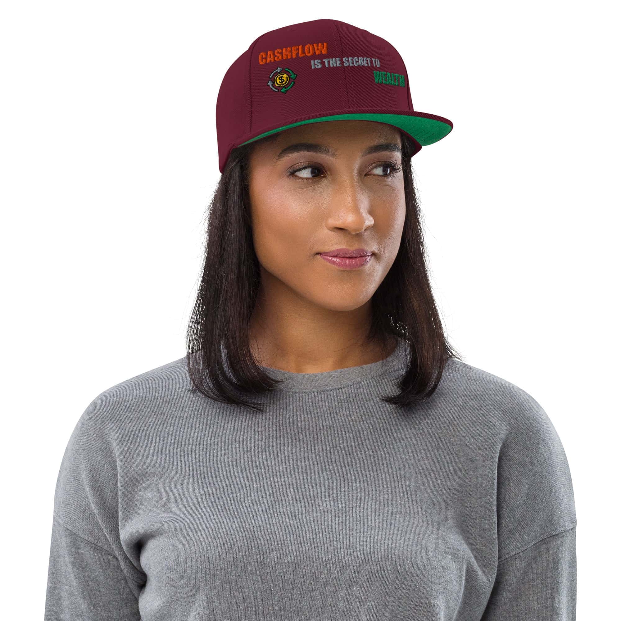 Cappello Visiera Piatta Cashflow secret wealth-Ricamati-Biiply-Granata-Biiply