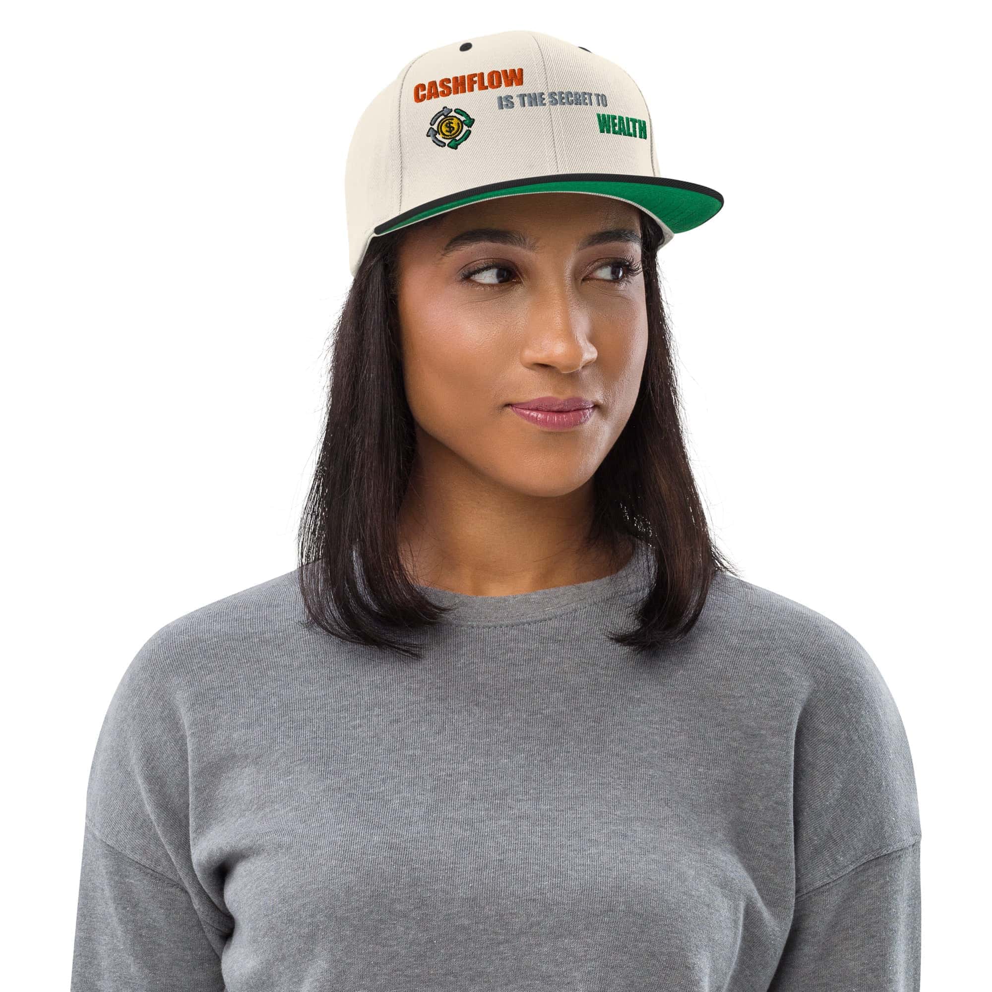 Cappello Visiera Piatta Cashflow secret wealth-Ricamati-Biiply-Naturale/Nero-Biiply