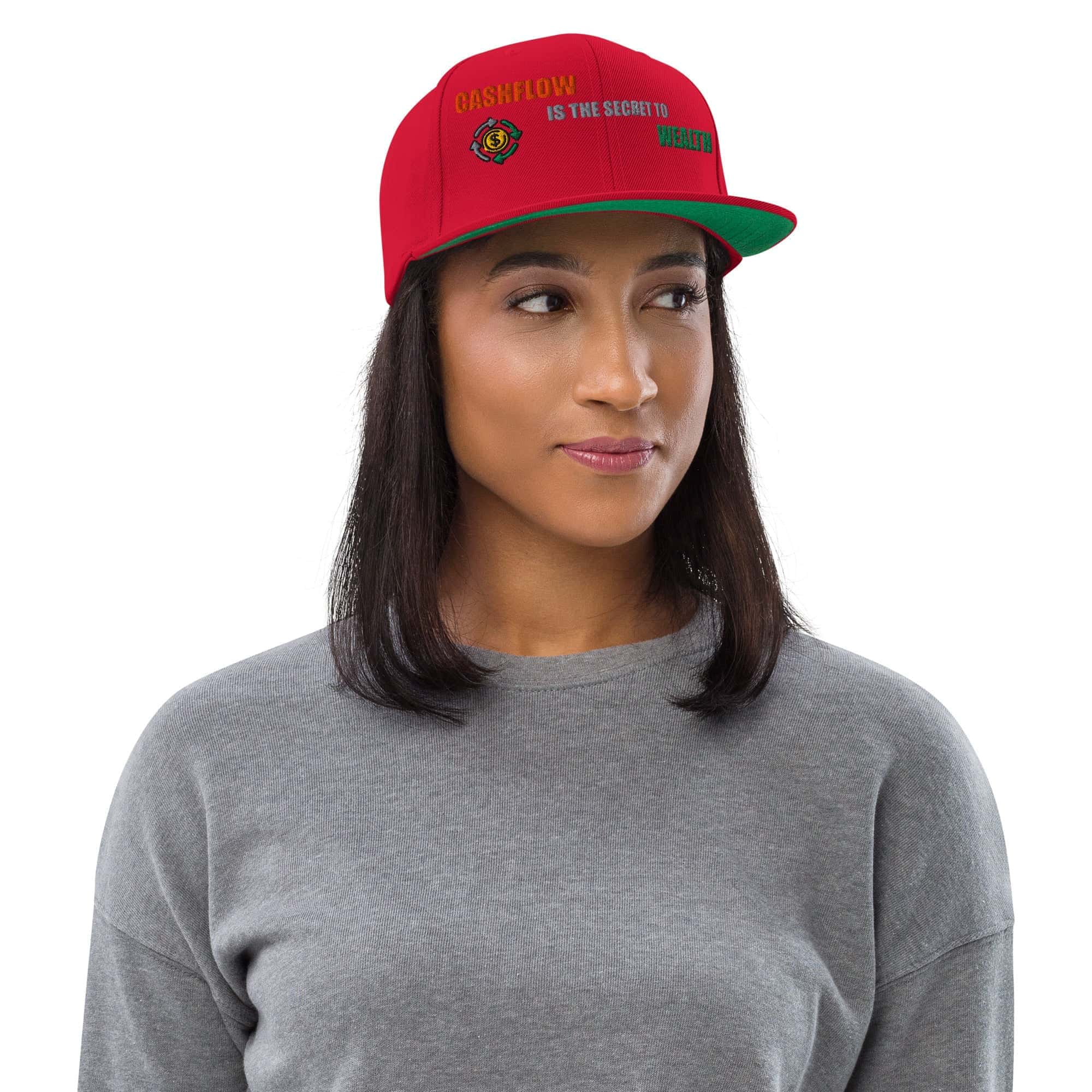 Cappello Visiera Piatta Cashflow secret wealth-Ricamati-Biiply-Rosso-Biiply