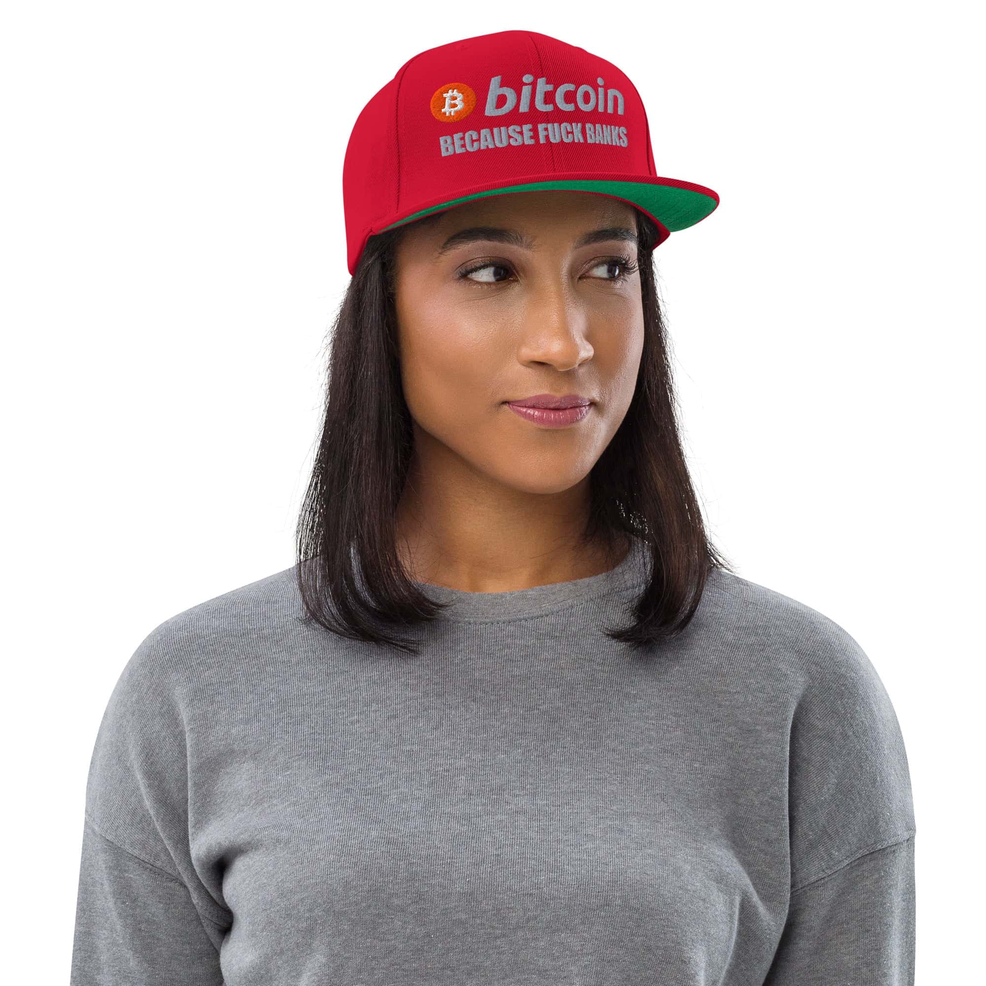 Cappellino Visiera Piatta Bitcoin Fuck Banks-Ricamati-Biiply-Rosso-Biiply