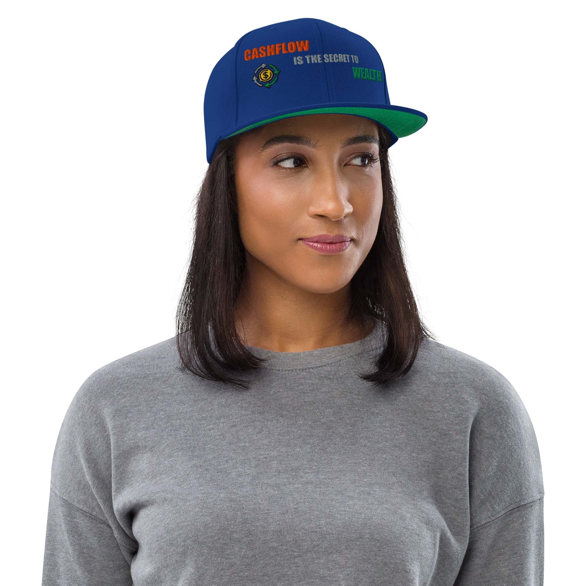 Cappello Visiera Piatta Cashflow secret wealth-Ricamati-Biiply-Blu Reale-Biiply