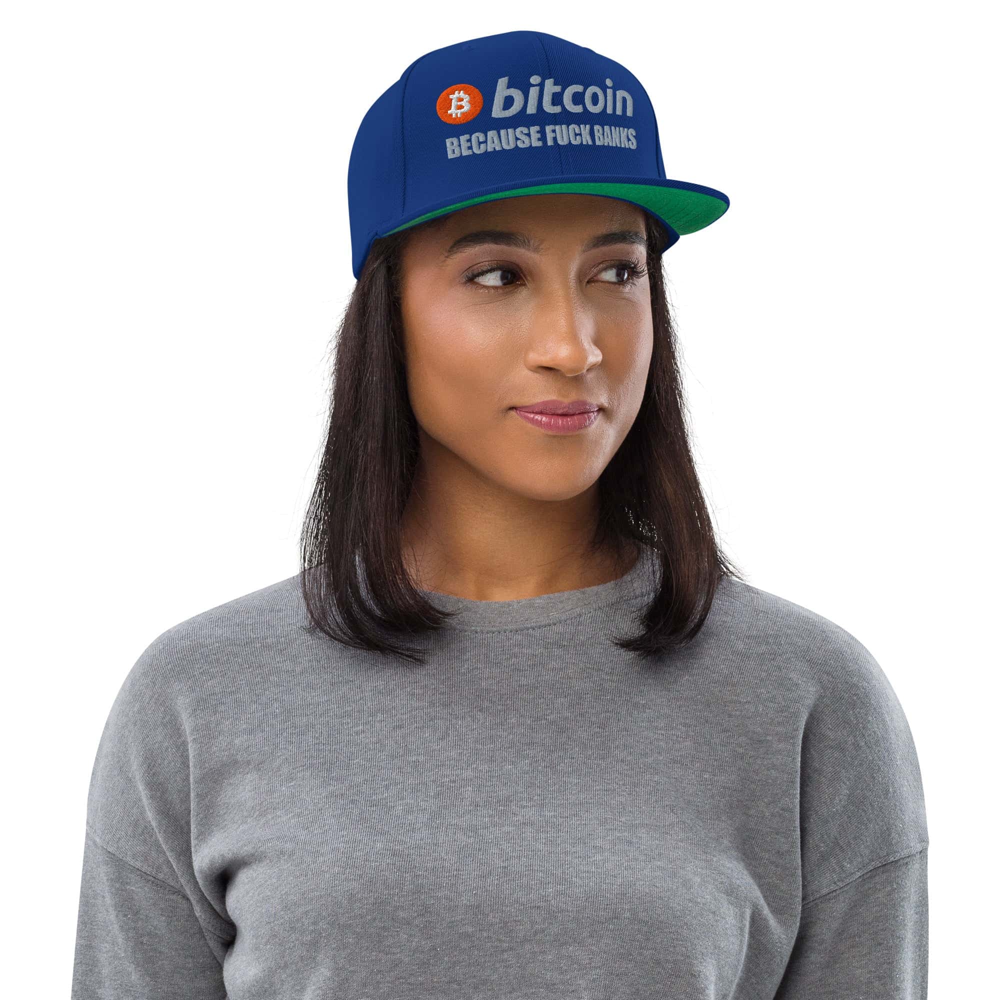Cappellino Visiera Piatta Bitcoin Fuck Banks-Ricamati-Biiply-Blu Reale-Biiply