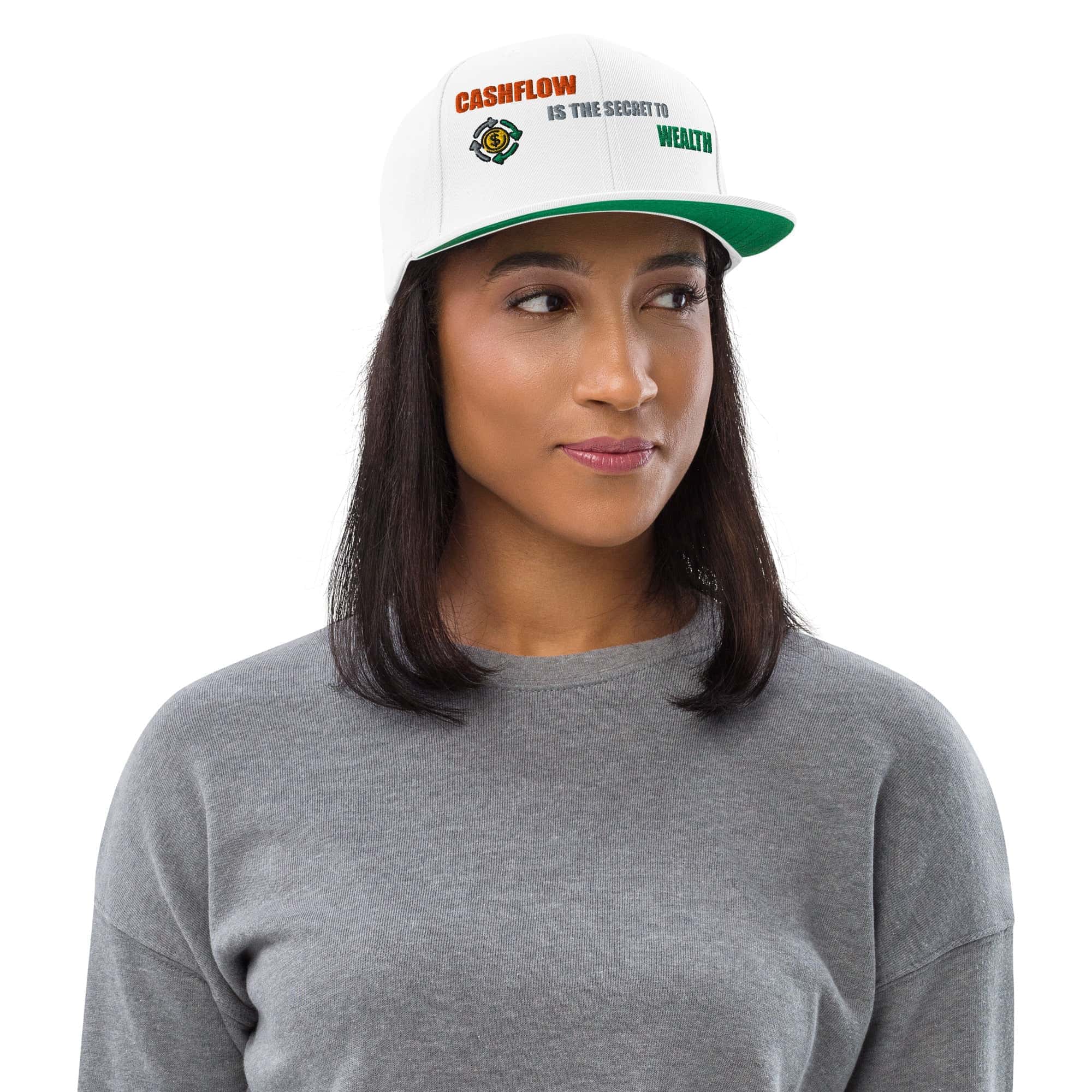 Cappello Visiera Piatta Cashflow secret wealth-Ricamati-Biiply-Bianco-Biiply