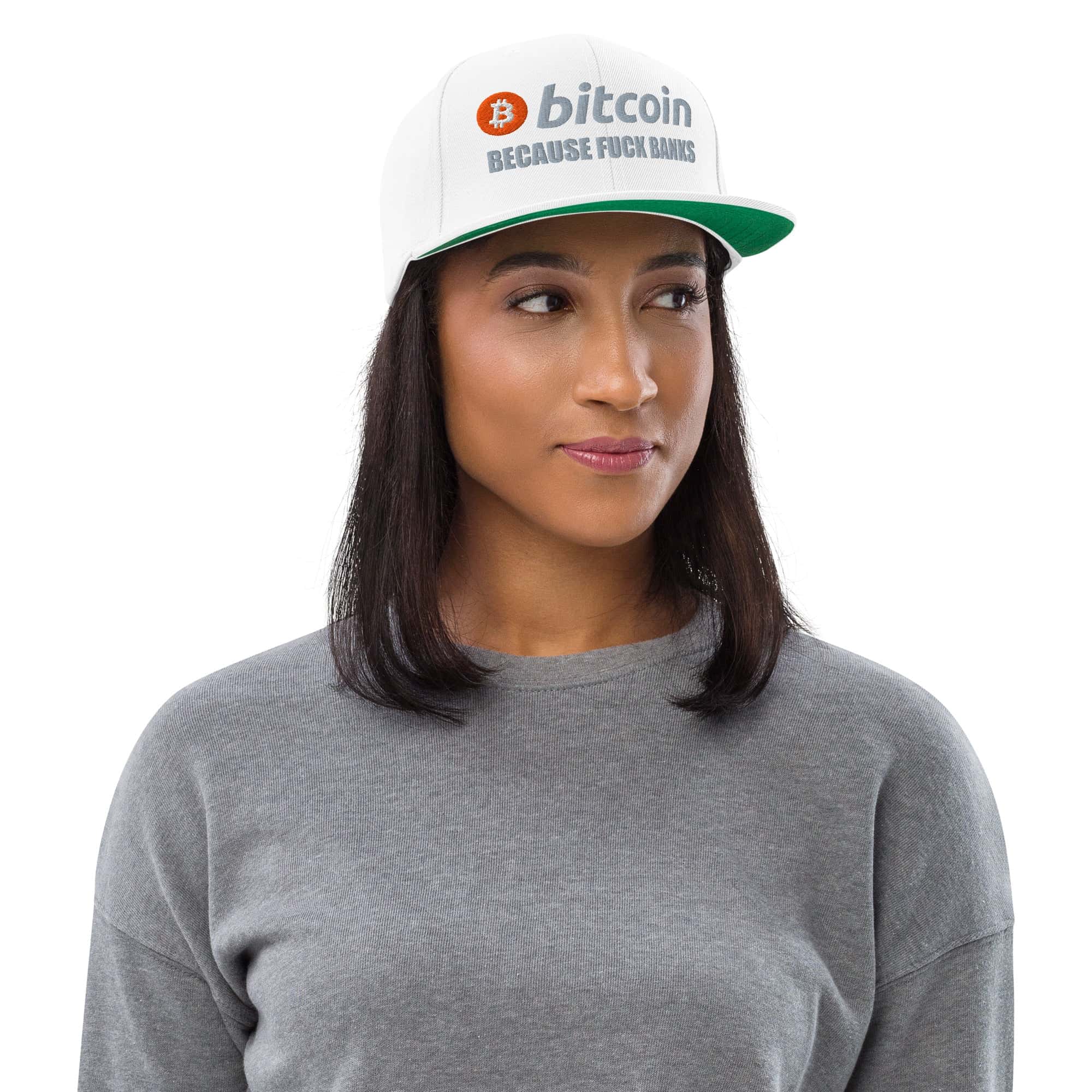Cappellino Visiera Piatta Bitcoin Fuck Banks-Ricamati-Biiply-Bianco-Biiply