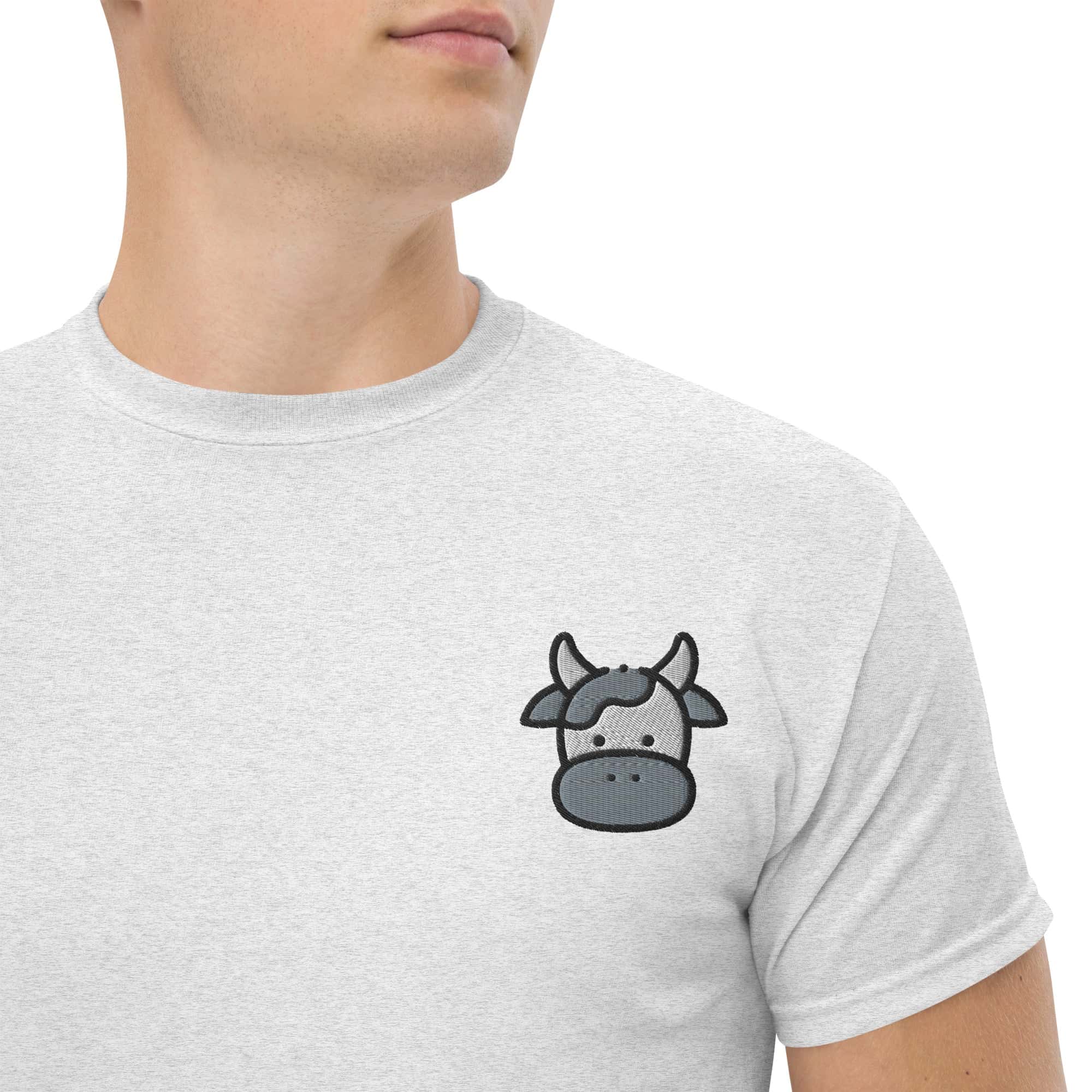 T-shirt Unisex Faccia Mucca-Ricamati-Biiply-Cenere-S-Biiply