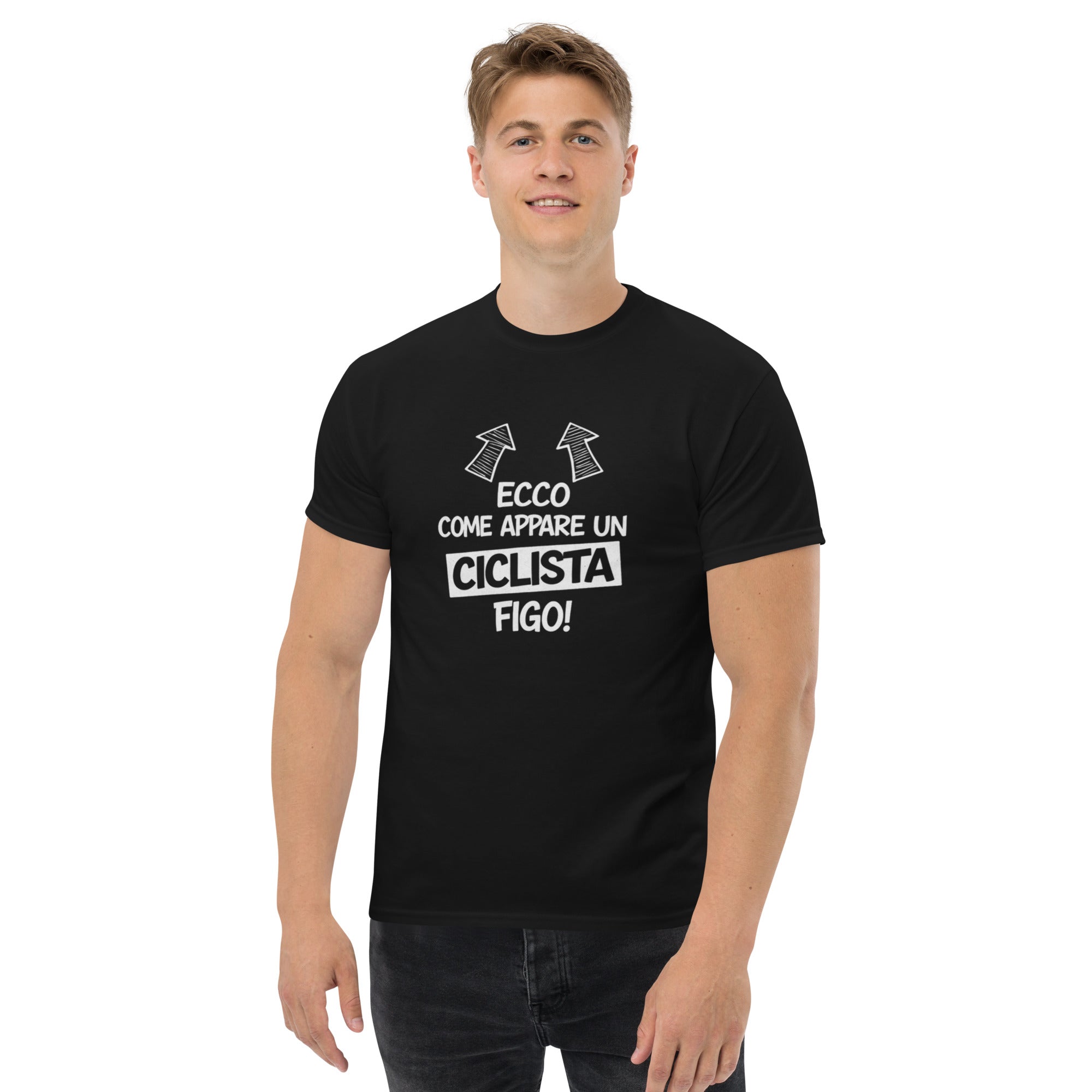 T-shirt Unisex Ecco come appare un ciclista figo-DTG-Biiply-Nero-S-Biiply