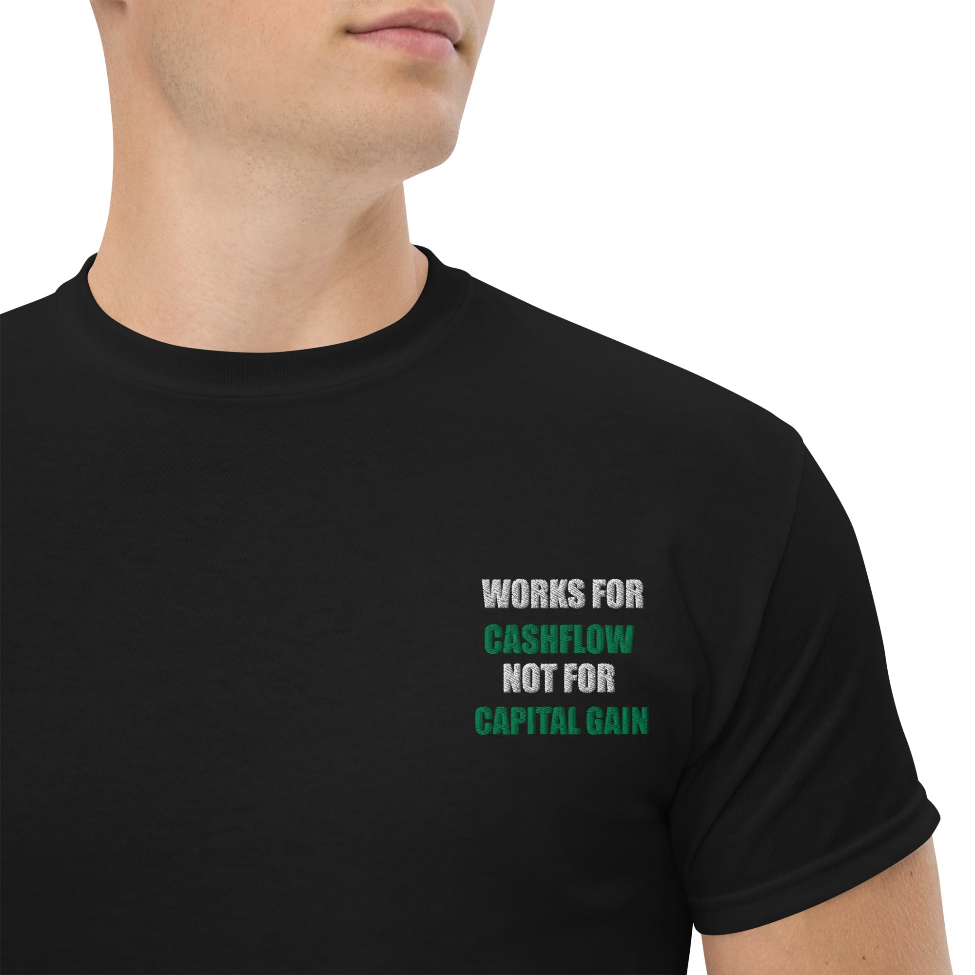 T-shirt Unisex Works Cashflow not Capitalgain White logo-Ricamati-Biiply-Nero-S-Biiply