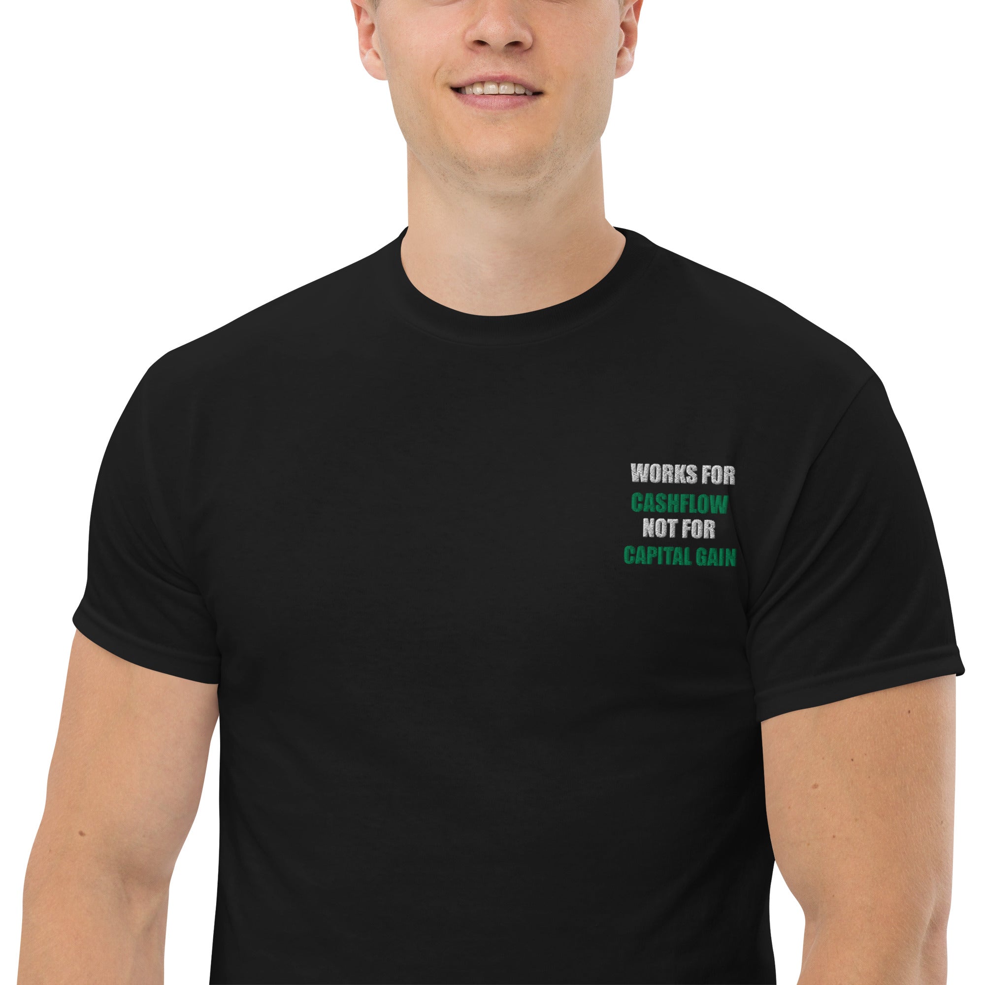 T-shirt Unisex Works Cashflow not Capitalgain White logo-Ricamati-Biiply-Biiply
