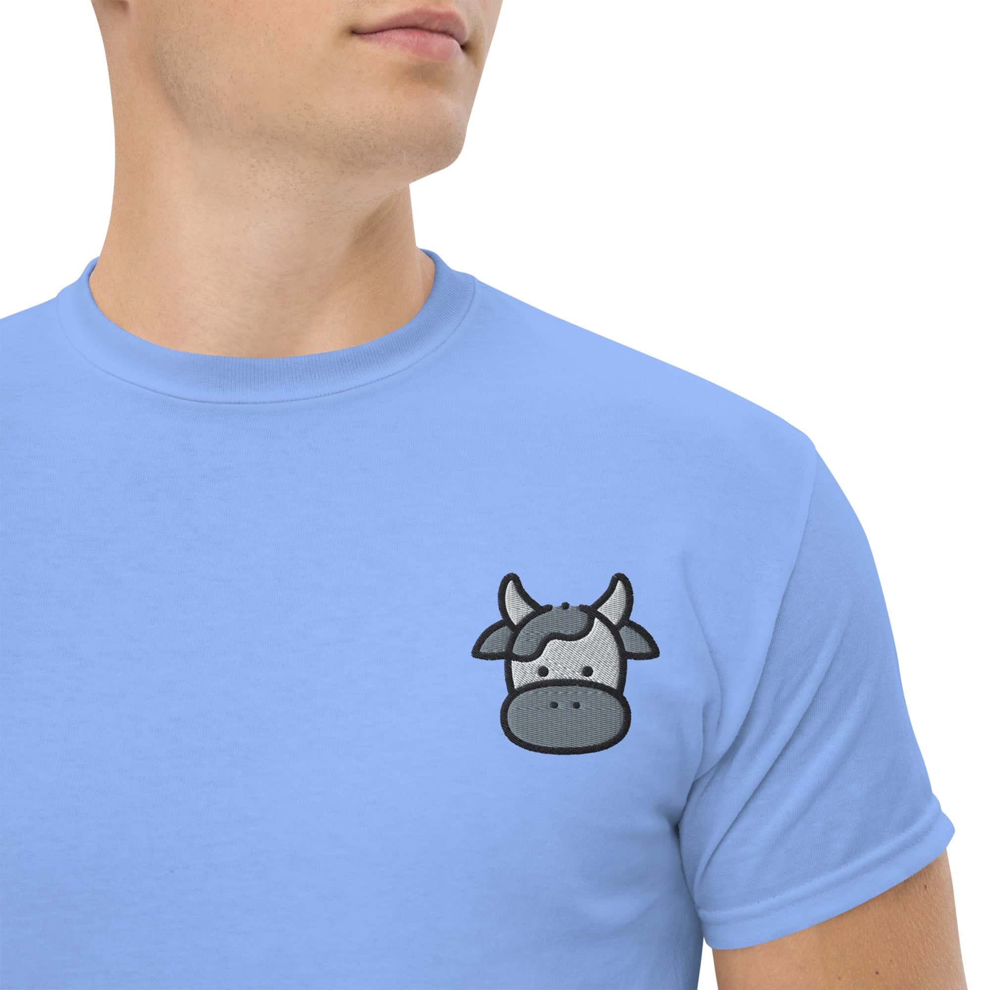 T-shirt Unisex Faccia Mucca-Ricamati-Biiply-Blu Carolina-S-Biiply