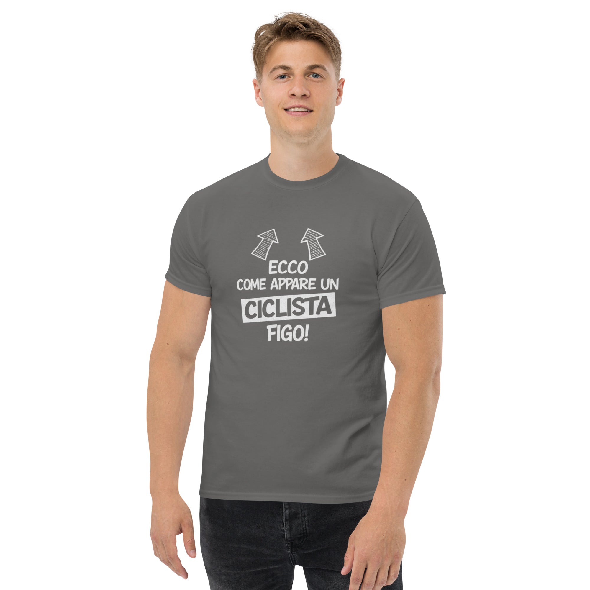 T-shirt Unisex Ecco come appare un ciclista figo-DTG-Biiply-Antracite-S-Biiply