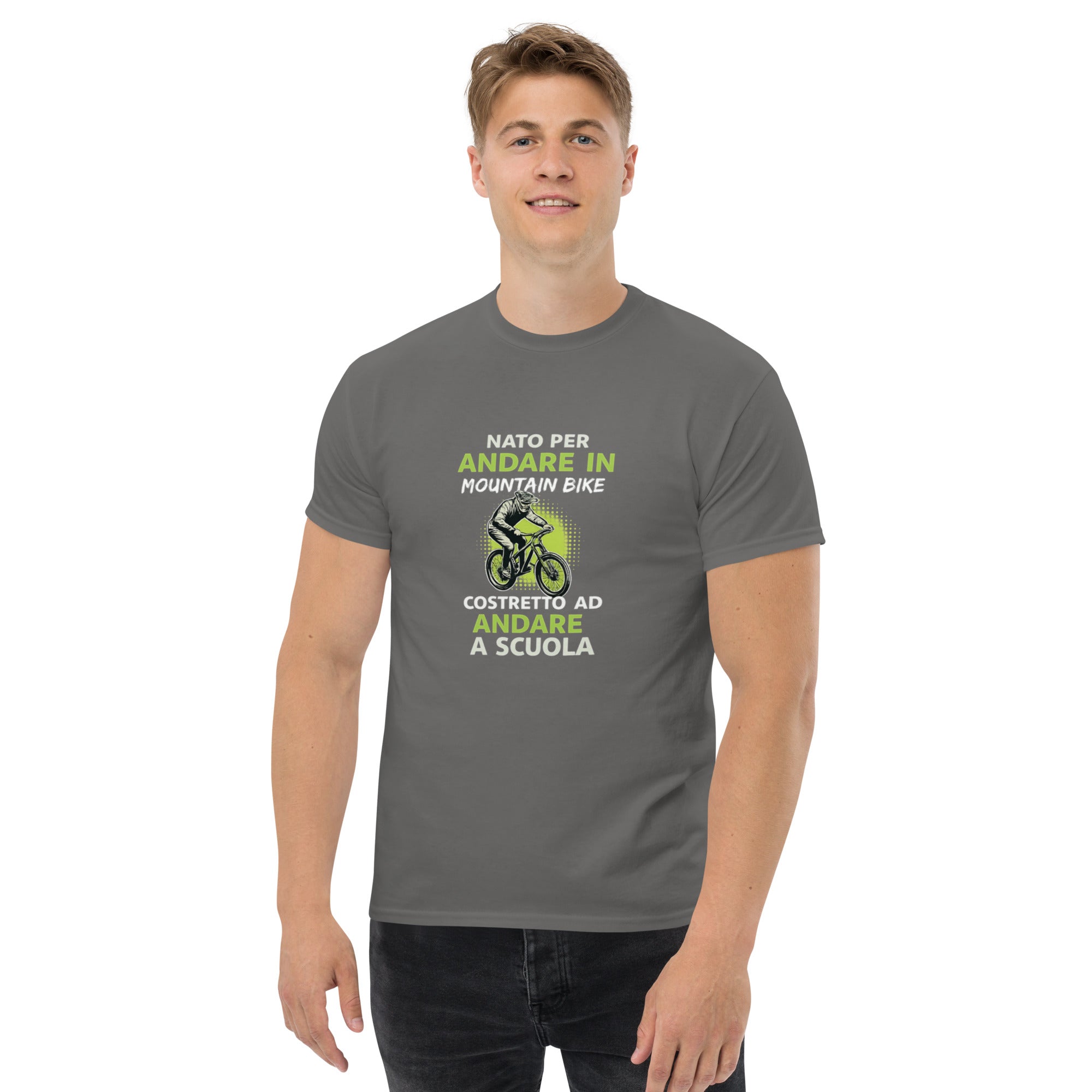 T-shirt Unisex Nato per andare in mountain bine costretto ad andare a scuola-DTG-Biiply-Antracite-S-Biiply