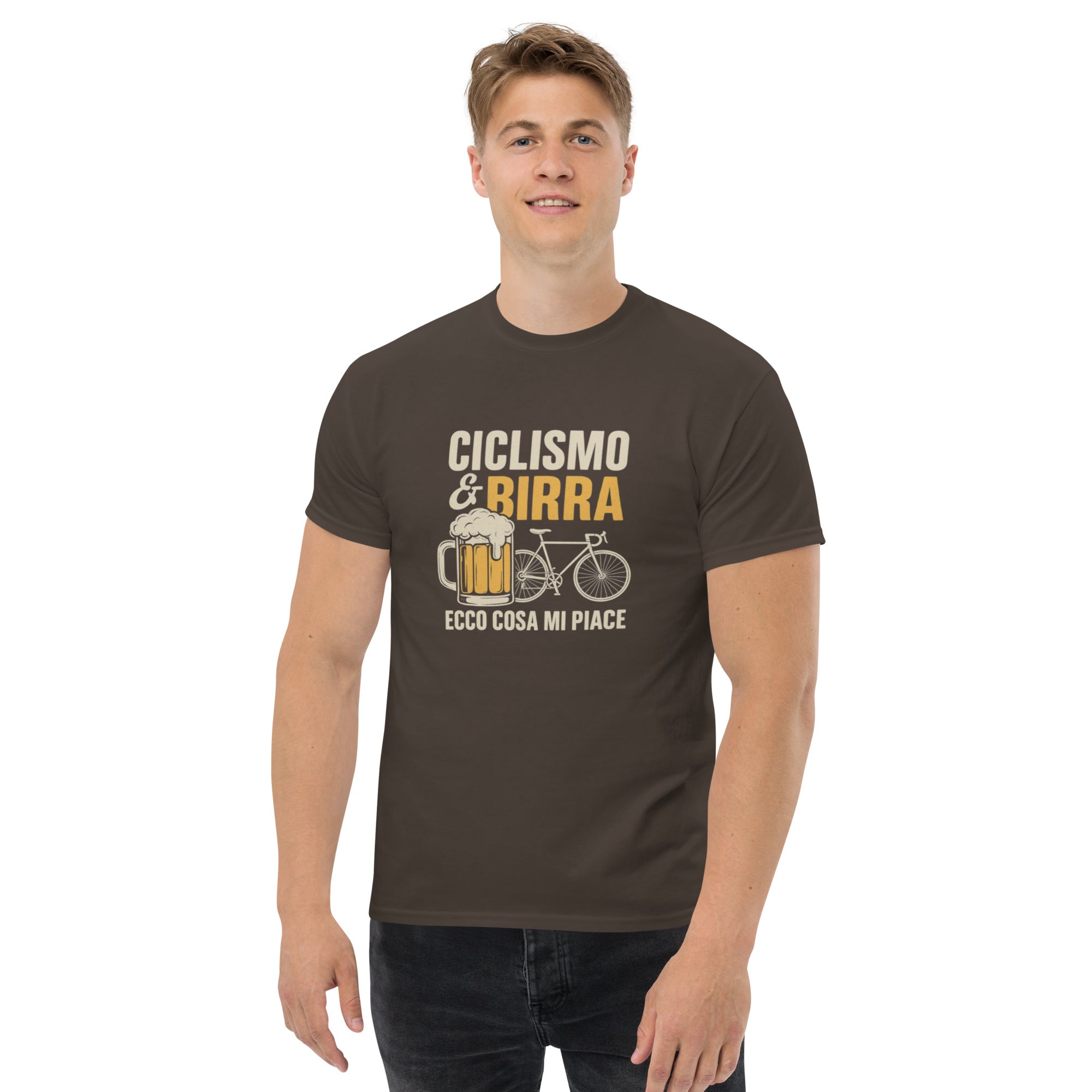 T-shirt Unisex Birra e Ciclismo-DTG-Biiply-Cioccolato Fondente-S-Biiply