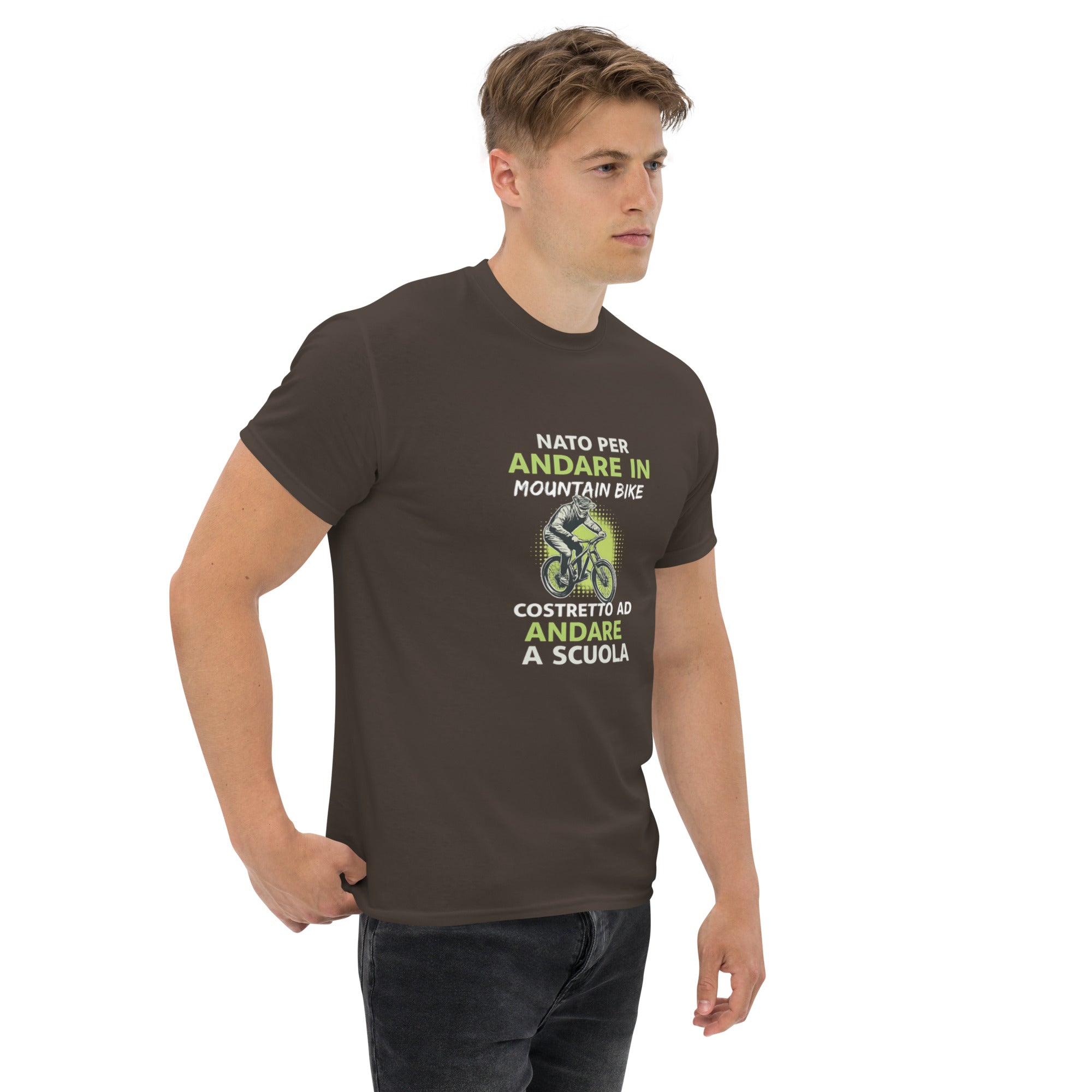 T-shirt Unisex Nato per andare in mountain bine costretto ad andare a scuola-DTG-Biiply-Biiply