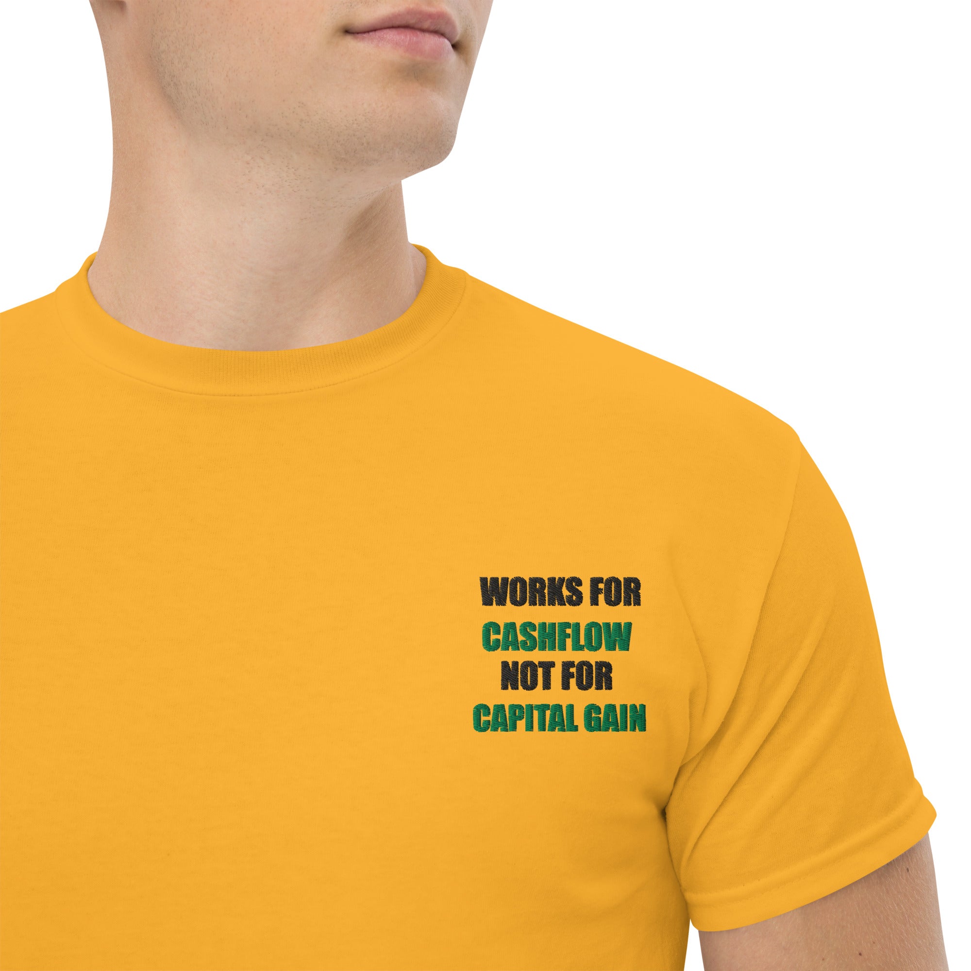 T-shirt Unisex Works Cashflow not Capitalgain-Ricamati-Biiply-Oro-S-Biiply