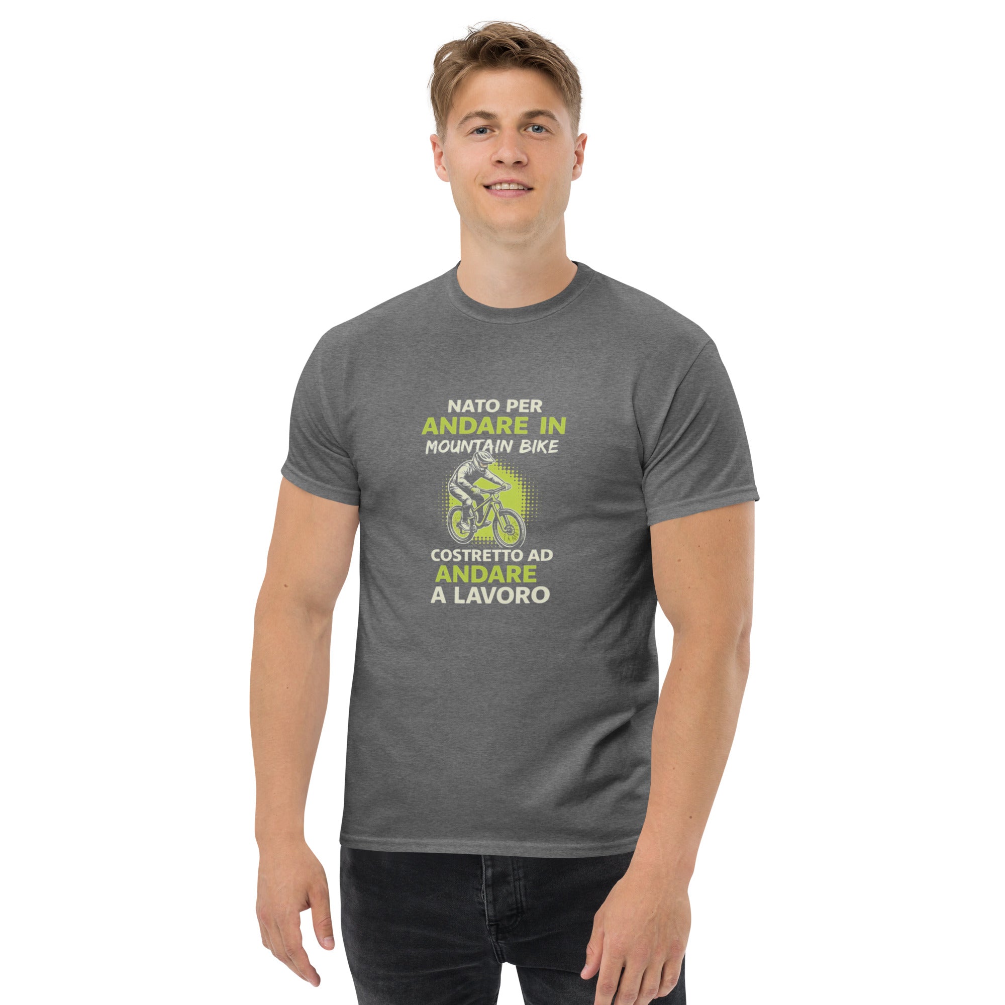 T-shirt Unisex Nato per Andare in Mountain Bike Costretto ad andare a Lavoro-DTG-Biiply-Graphite Heather-S-Biiply
