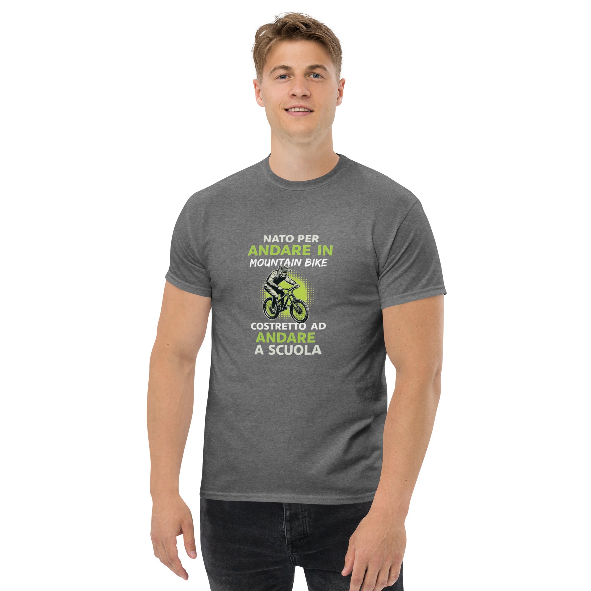 T-shirt Unisex Nato per andare in mountain bine costretto ad andare a scuola-DTG-Biiply-Graphite Heather-S-Biiply