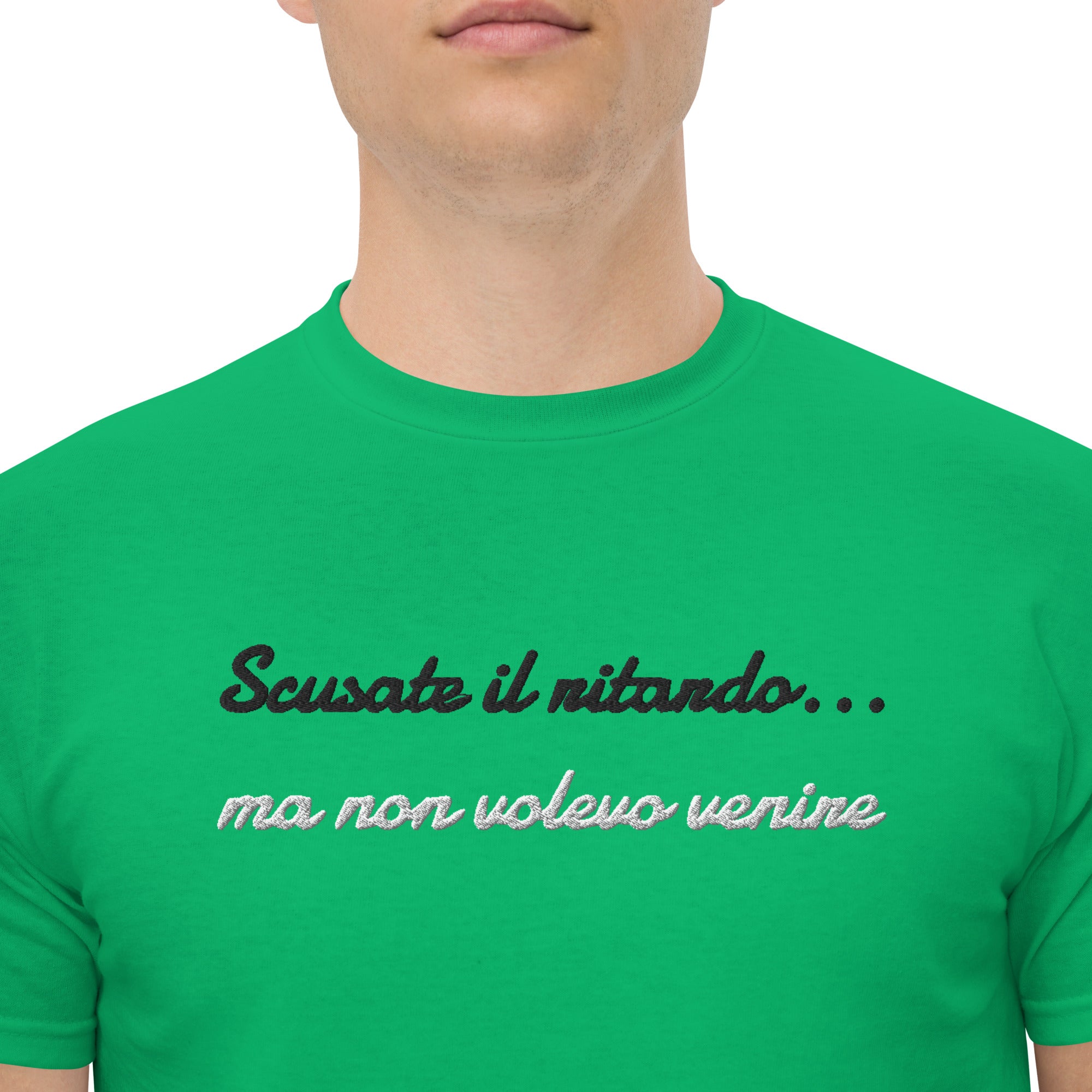 T-shirt Ricamata Unisex Scusate il ritardo ma non volevo venire-Ricamati-Biiply-Verde Irlandese-S-Biiply