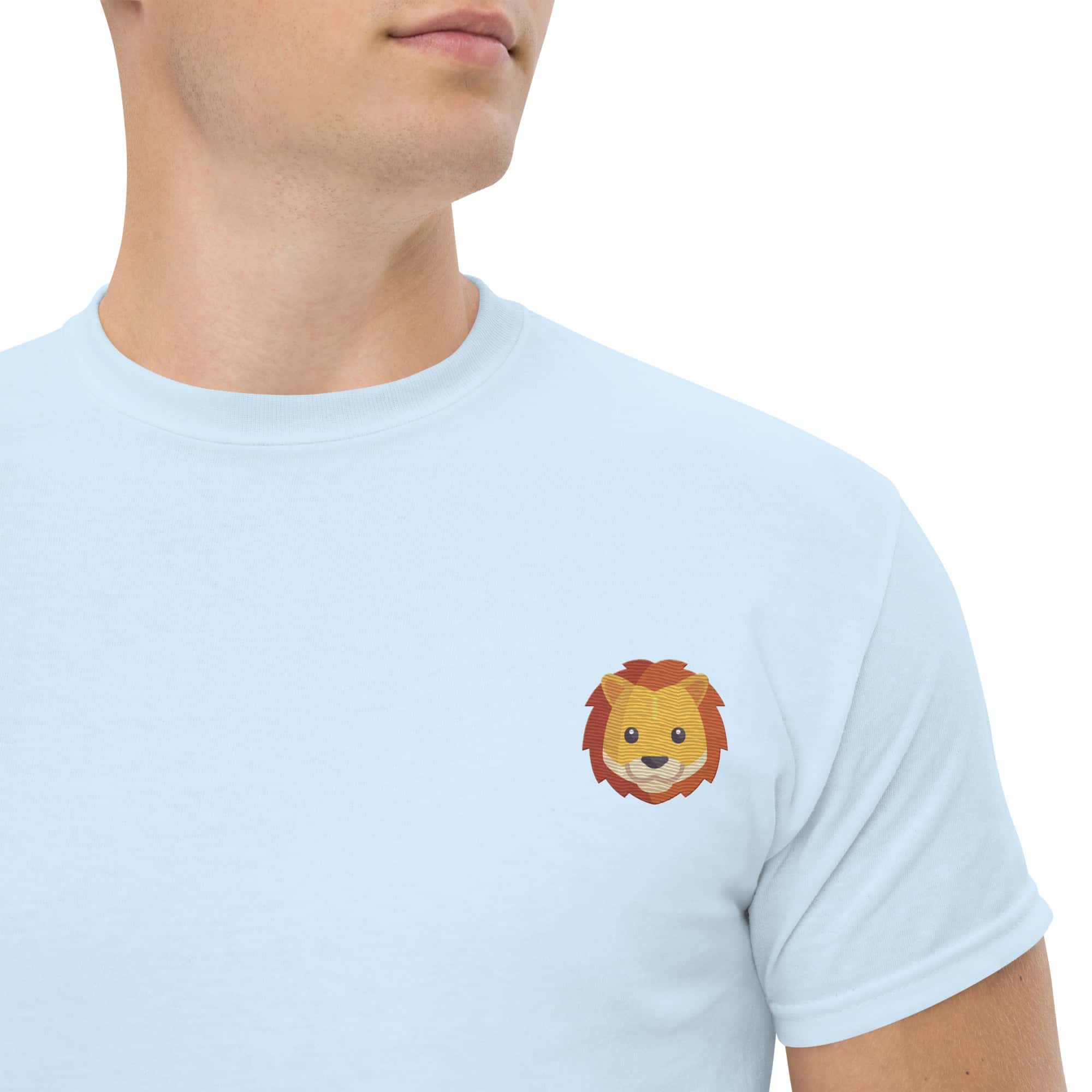 T-shirt Unisex Leone-Ricamati-Biiply-Blu Chiaro-S-Biiply