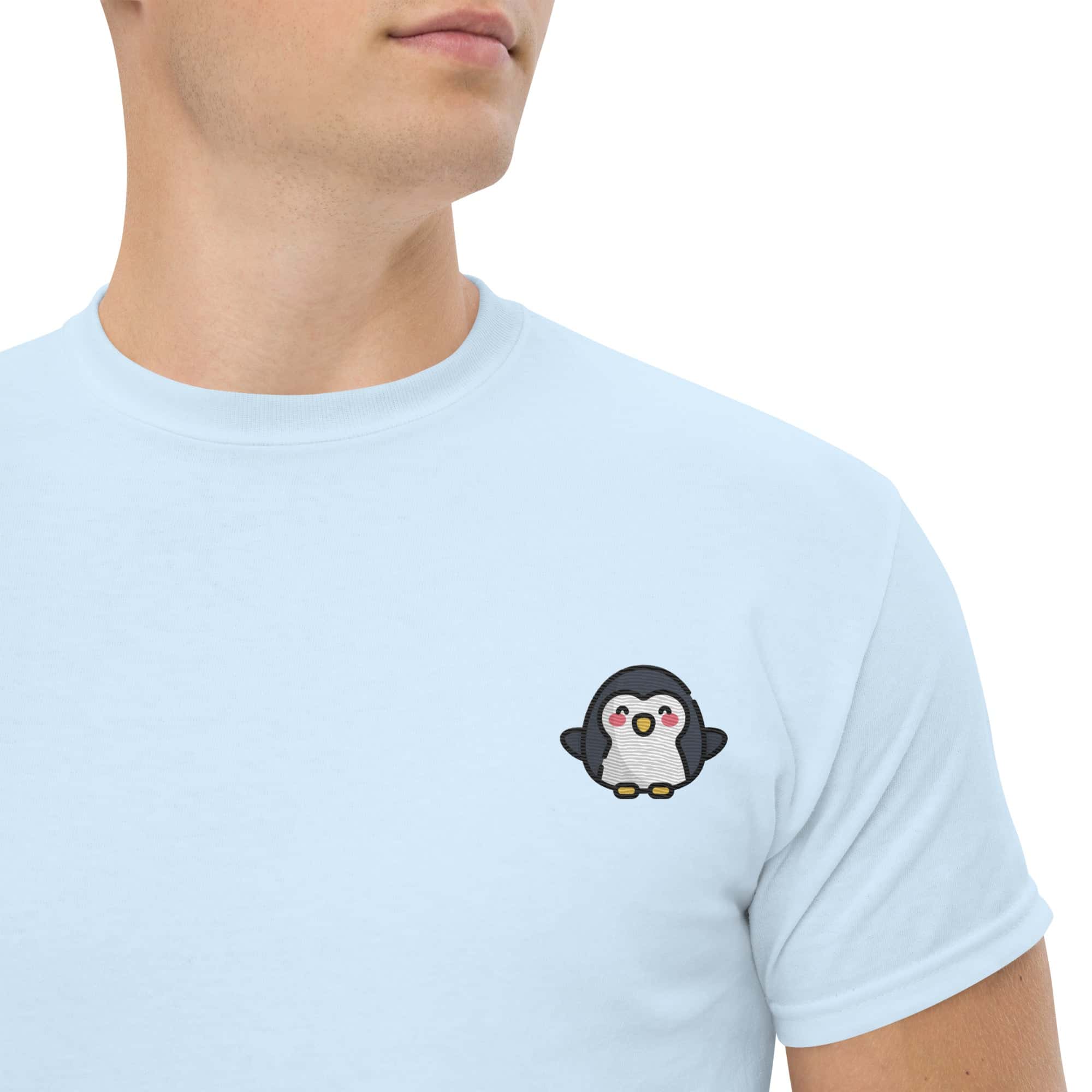 T-shirt Unisex Pinguino-Ricamati-Biiply-Blu Chiaro-S-Biiply