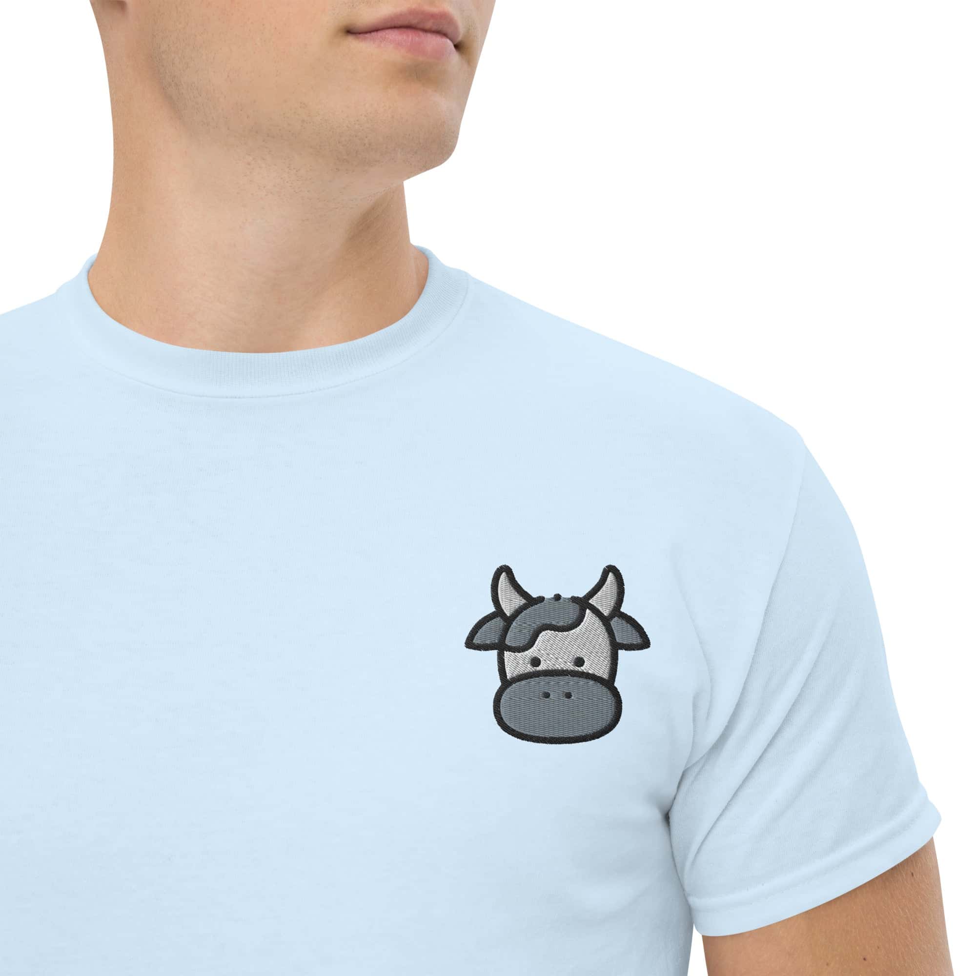 T-shirt Unisex Faccia Mucca-Ricamati-Biiply-Blu Chiaro-S-Biiply