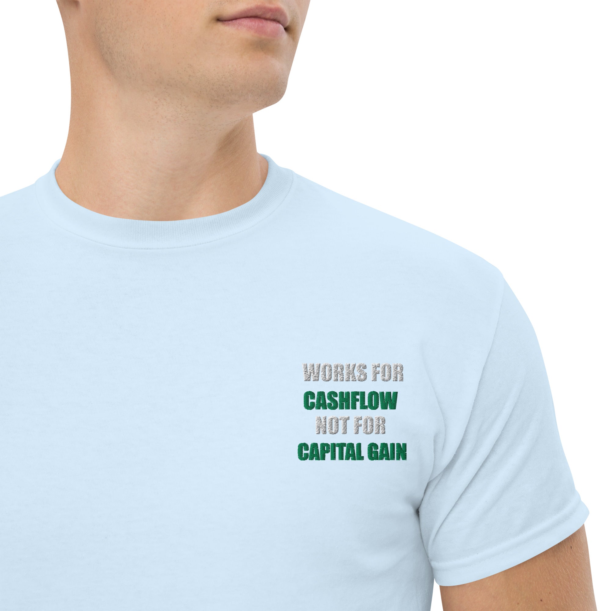 T-shirt Unisex Works Cashflow not Capitalgain White logo-Ricamati-Biiply-Blu Chiaro-S-Biiply