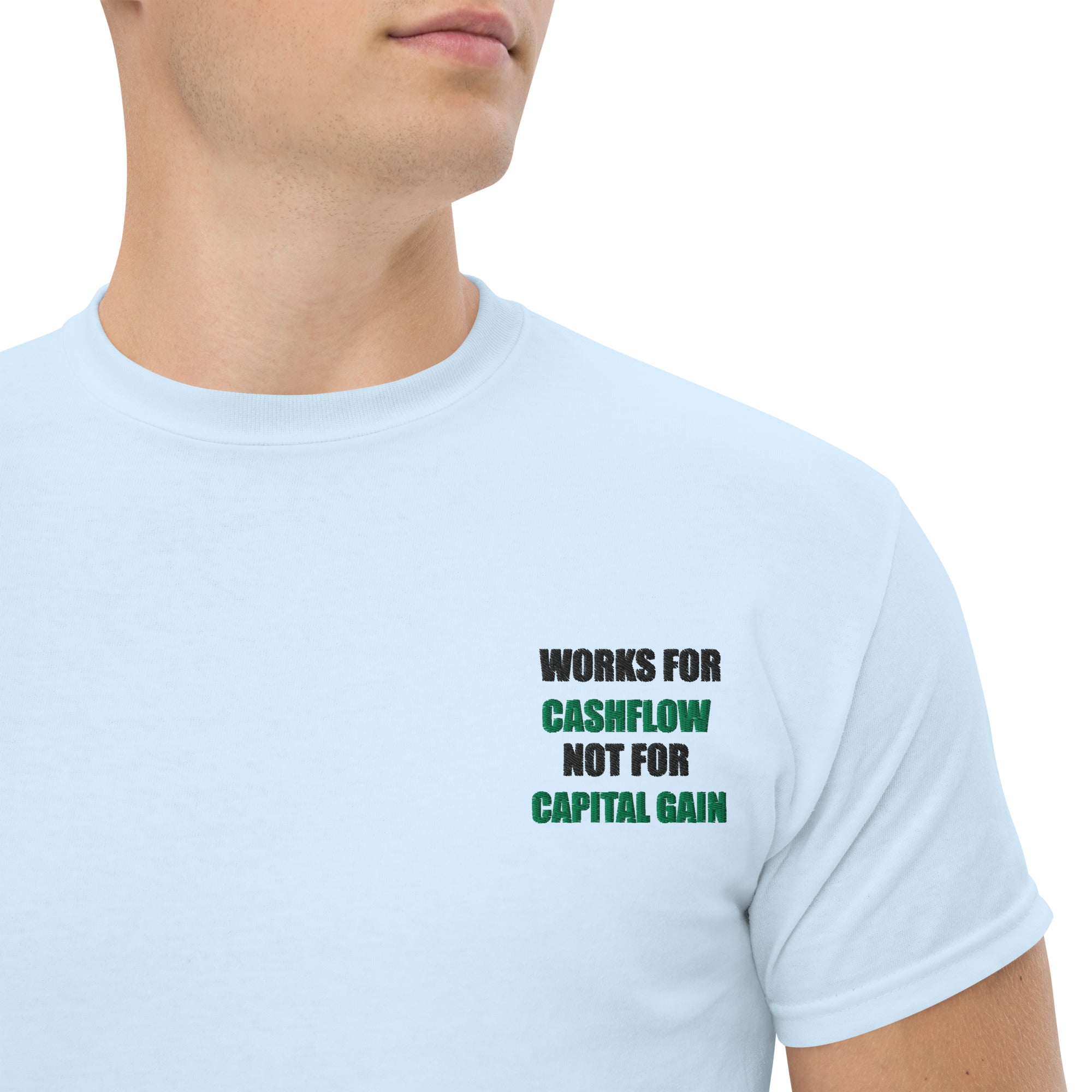 T-shirt Unisex Works Cashflow not Capitalgain-Ricamati-Biiply-Blu Chiaro-S-Biiply