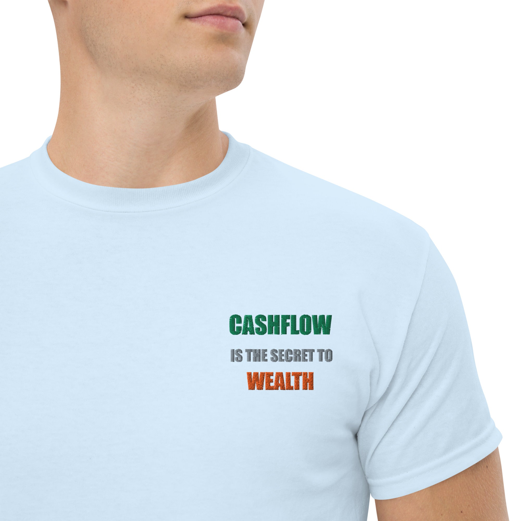 T-shirt Unisex Cashflow Secret to Wealth-Ricamati-Biiply-Blu Chiaro-S-Biiply