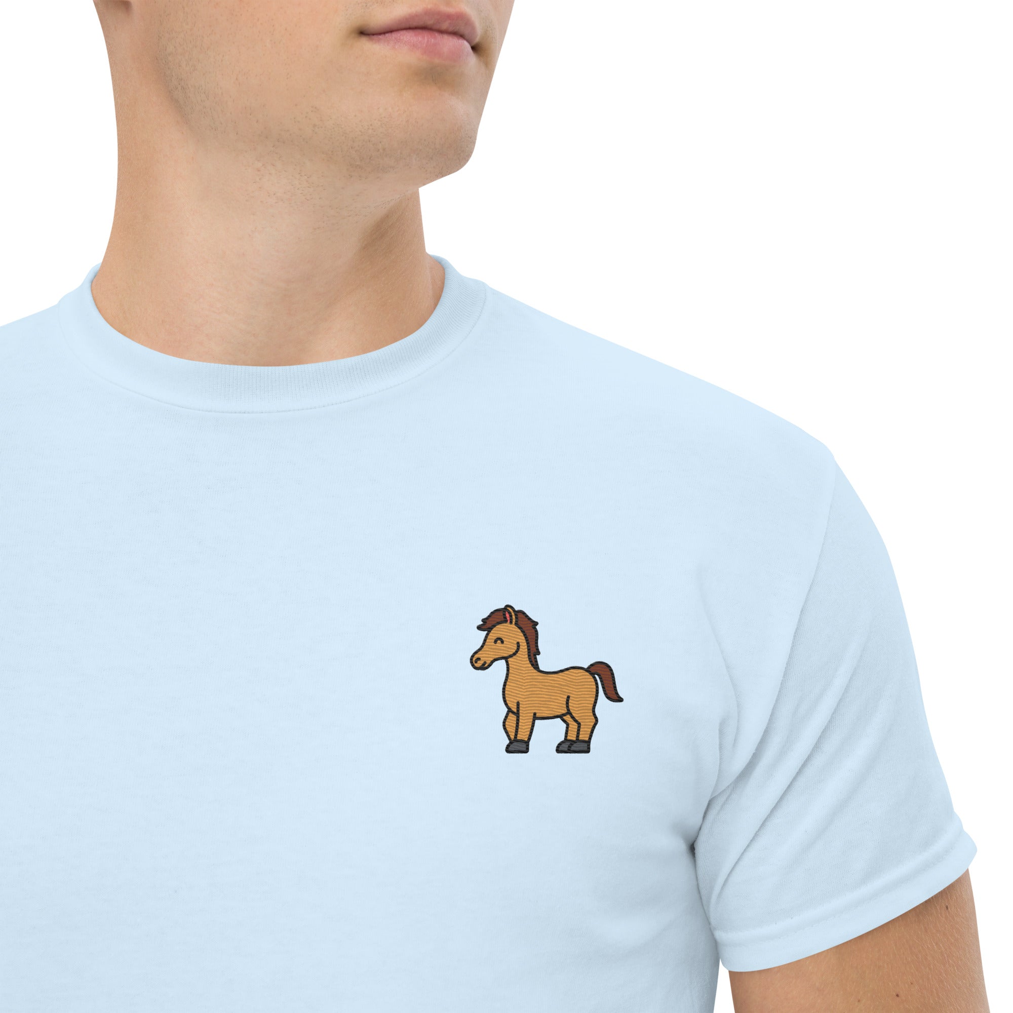 T-shirt Unisex Cavallo-Ricamati-Biiply-Blu Chiaro-S-Biiply