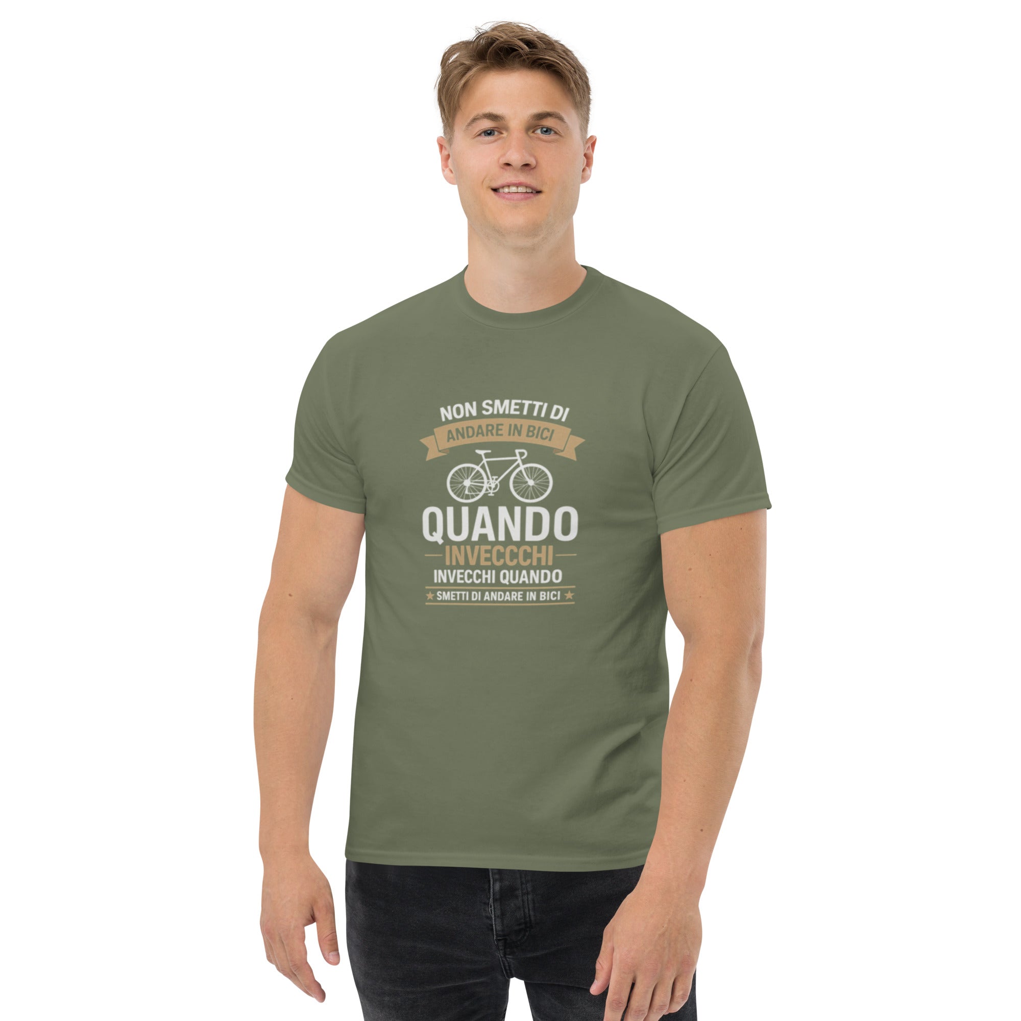 T-shirt Unisex Non Smetti di andare in bici quando...-DTG-Biiply-Verde Militare-S-Biiply