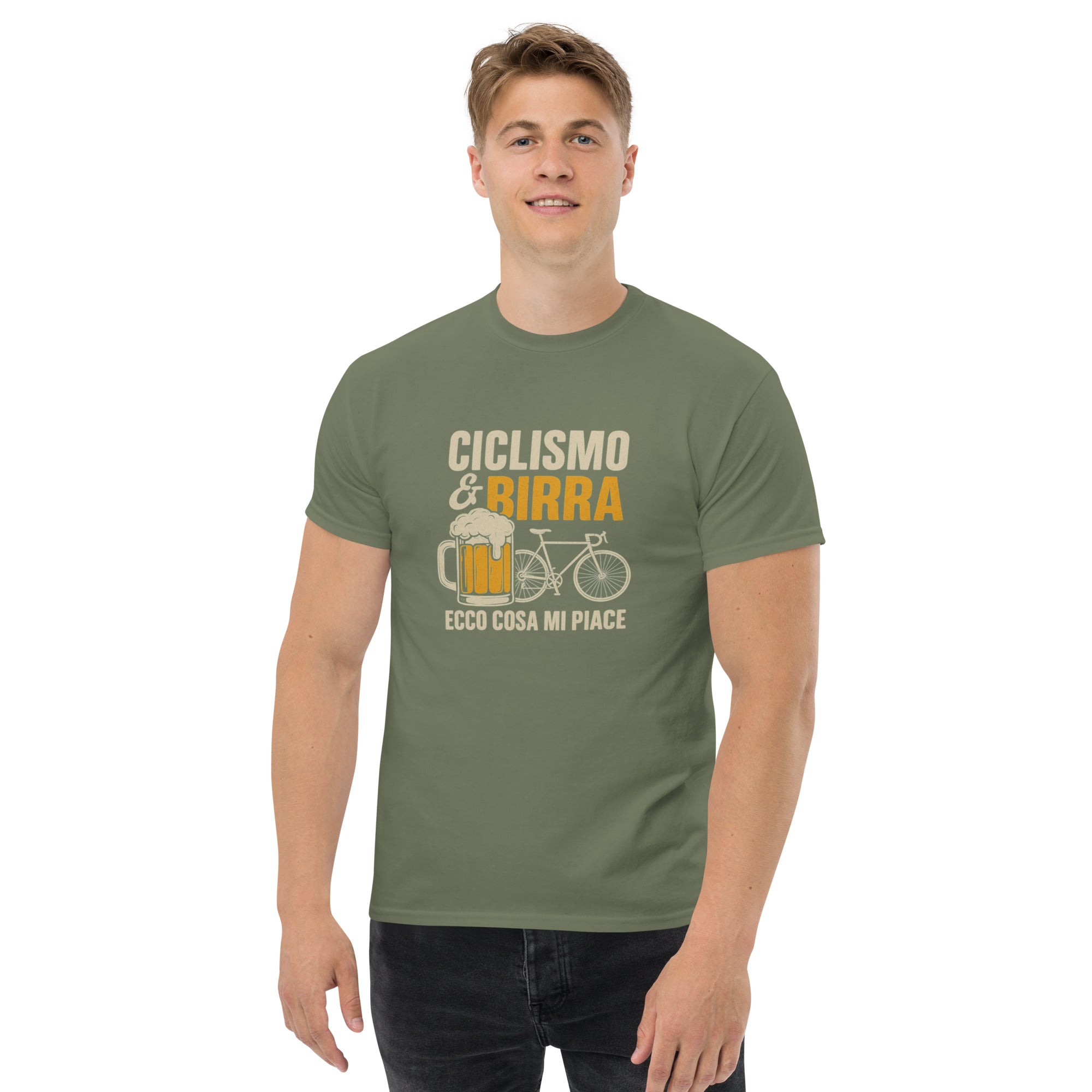 T-shirt Unisex Birra e Ciclismo-DTG-Biiply-Verde Militare-S-Biiply