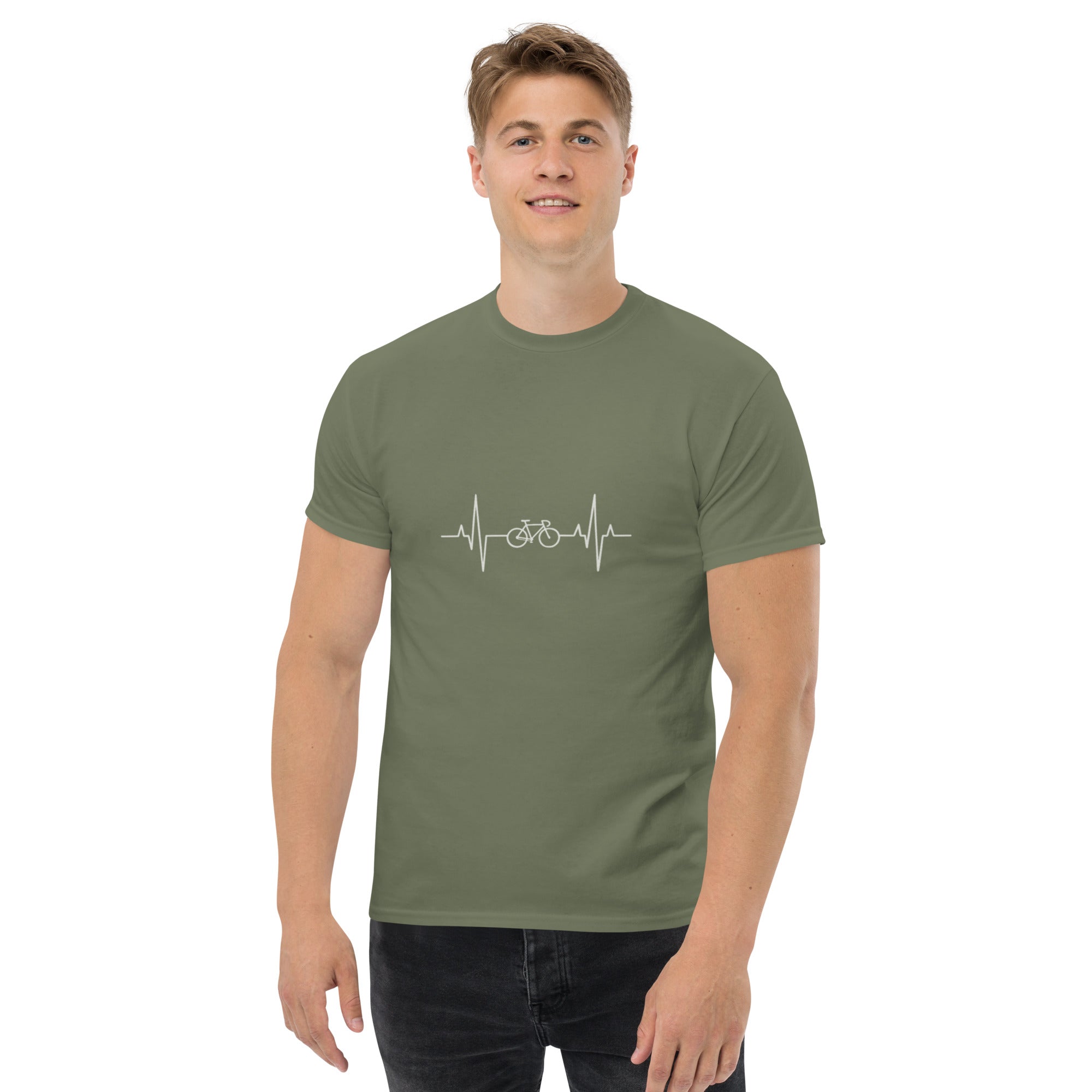 T-shirt Unisex Battito con Bici-DTG-Biiply-Verde Militare-S-Biiply