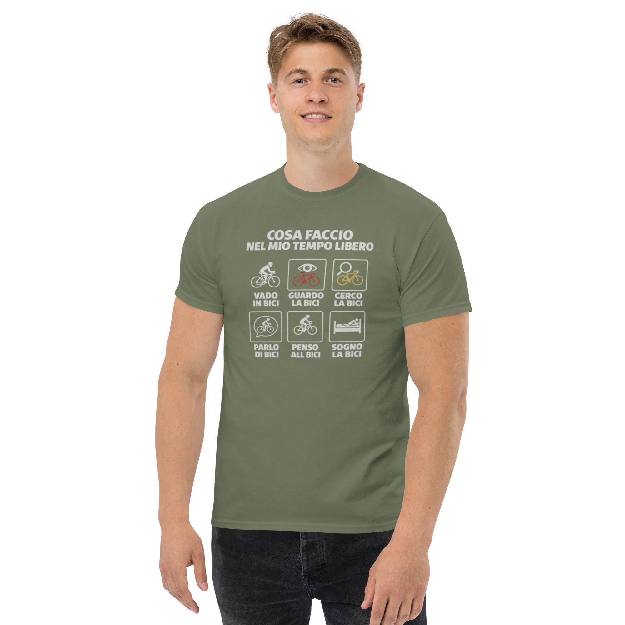 T-shirt Unisex Cosa faccio nel mio tempo libero-DTG-Biiply-Verde Militare-S-Biiply