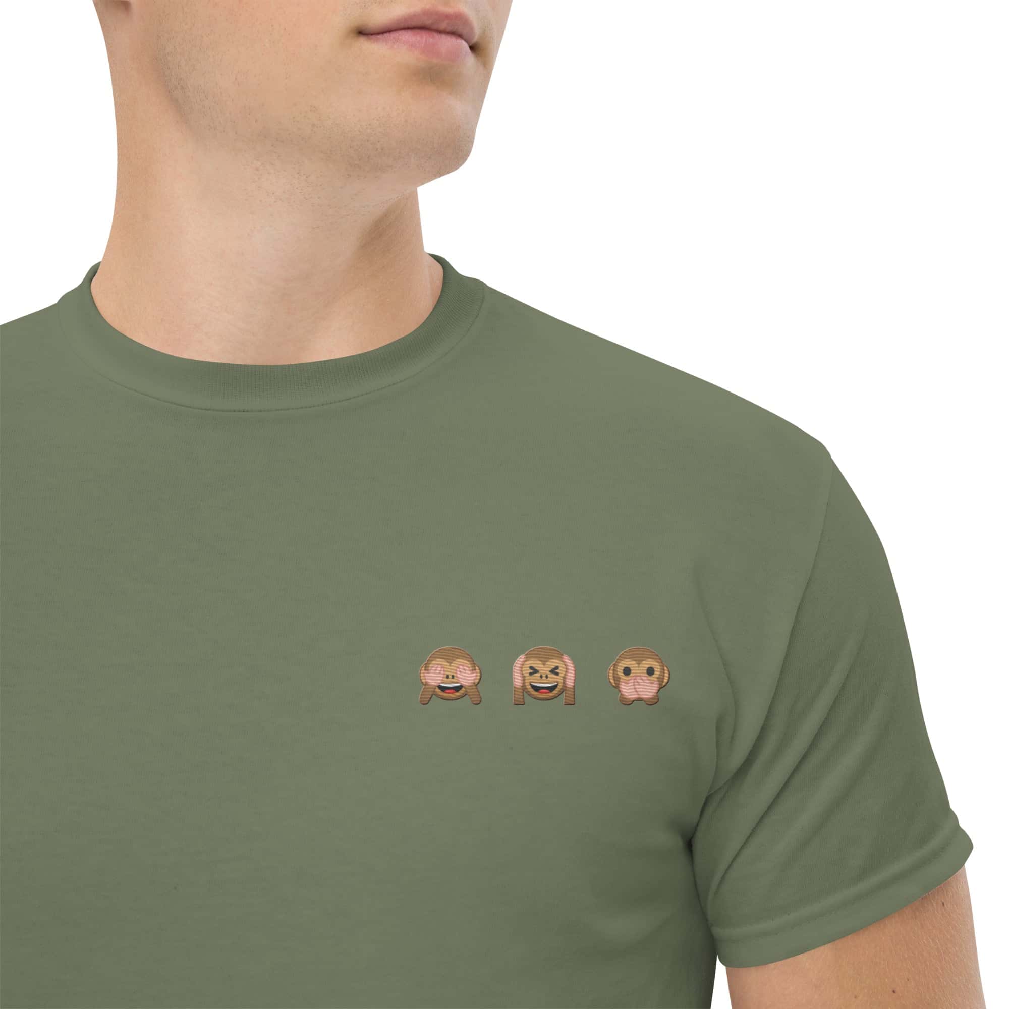 T-shirt Unisex emoji scimmiette-Ricamati-Biiply-Verde Militare-S-Biiply