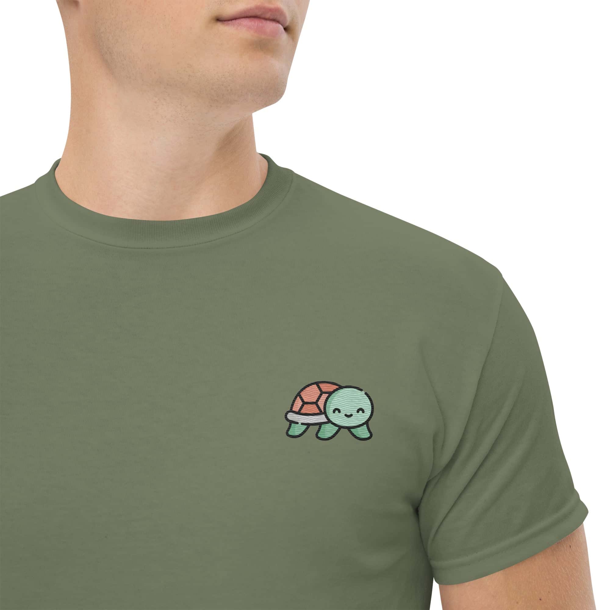 T-shirt Unisex Baby Tartaruga-Ricamati-Biiply-Verde Militare-S-Biiply