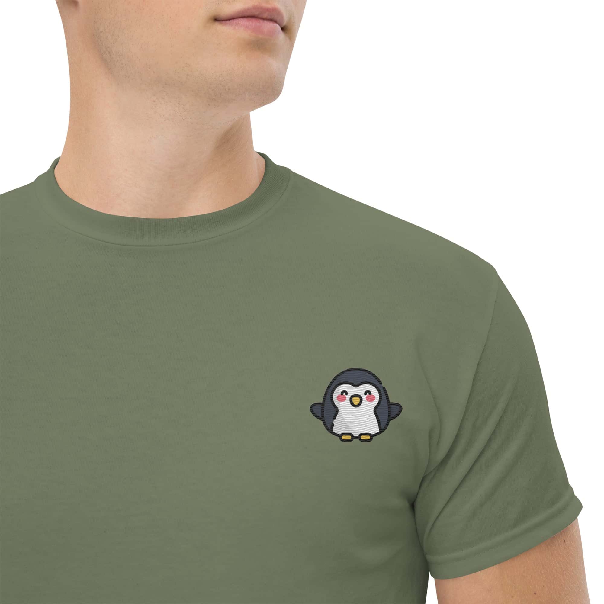 T-shirt Unisex Pinguino-Ricamati-Biiply-Verde Militare-S-Biiply