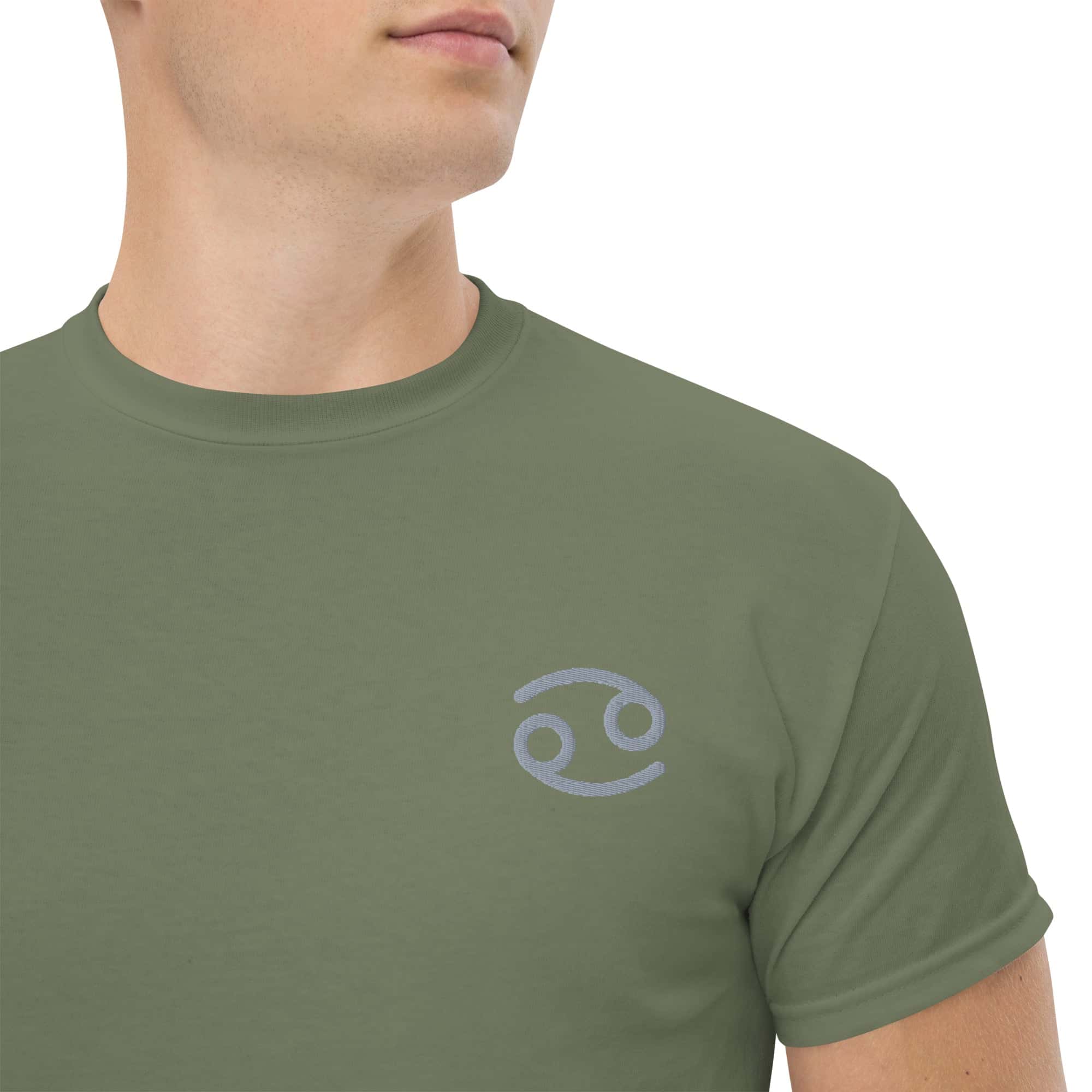 T-shirt Unisex Cancro-Ricamati-Biiply-Verde Militare-S-Biiply
