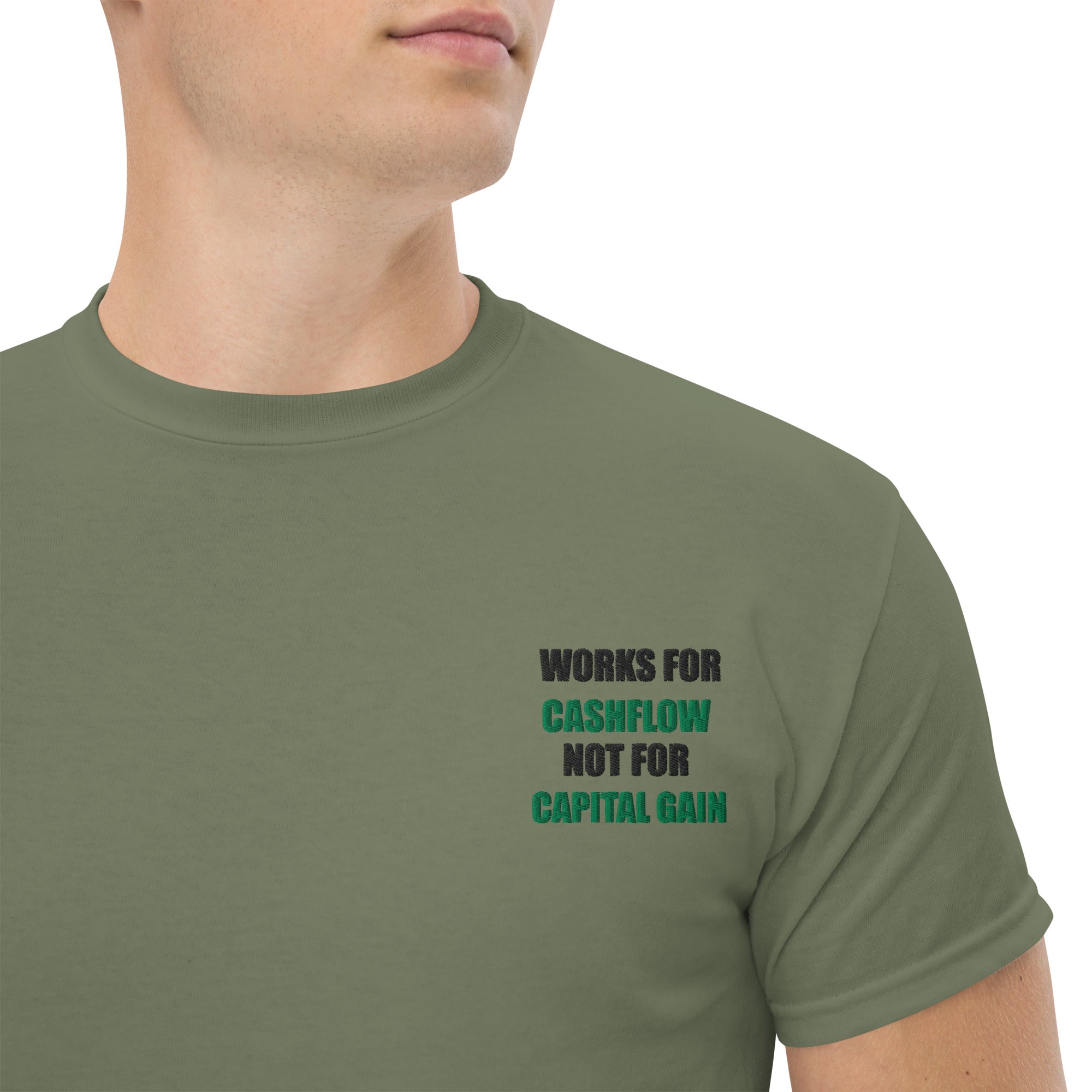 T-shirt Unisex Works Cashflow not Capitalgain-Ricamati-Biiply-Verde Militare-S-Biiply