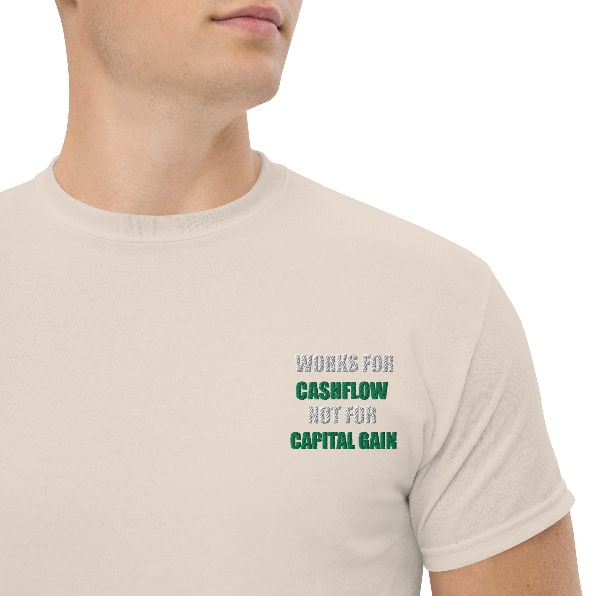 T-shirt Unisex Works Cashflow not Capitalgain White logo-Ricamati-Biiply-Naturale-S-Biiply