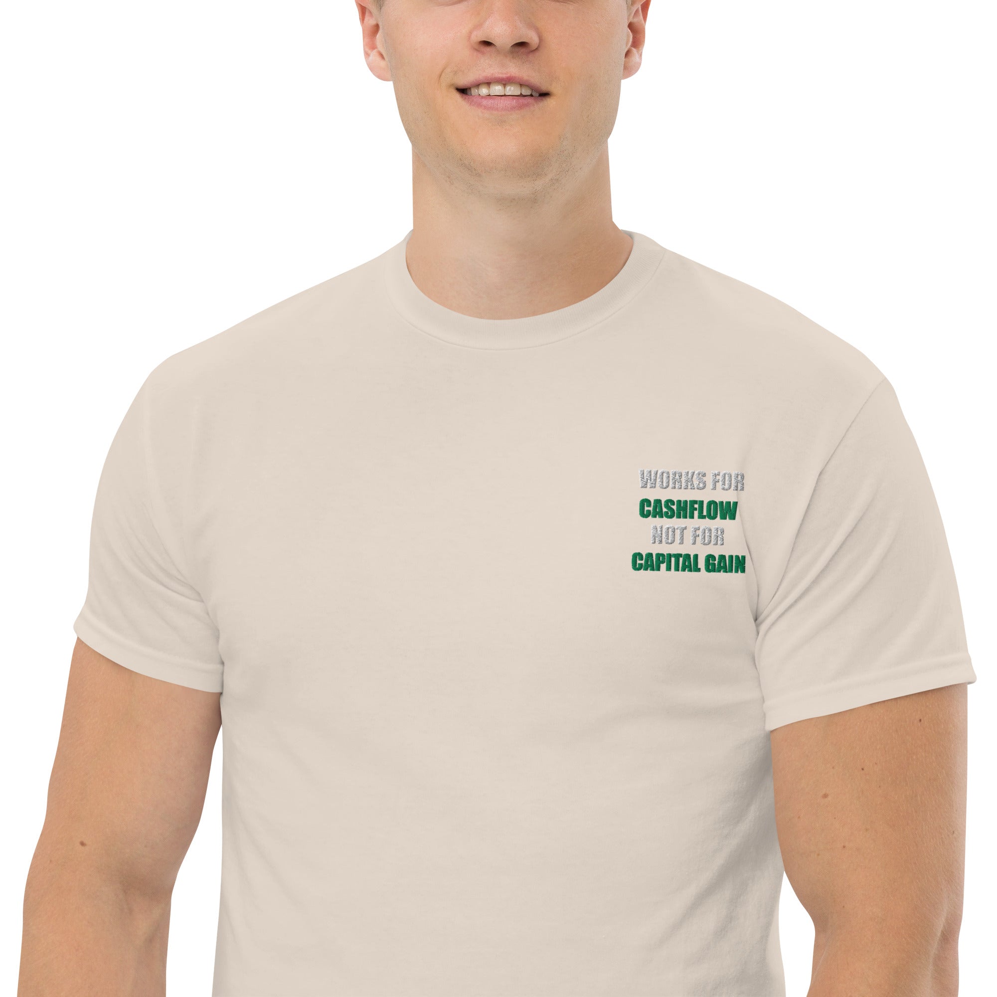 T-shirt Unisex Works Cashflow not Capitalgain White logo-Ricamati-Biiply-Biiply