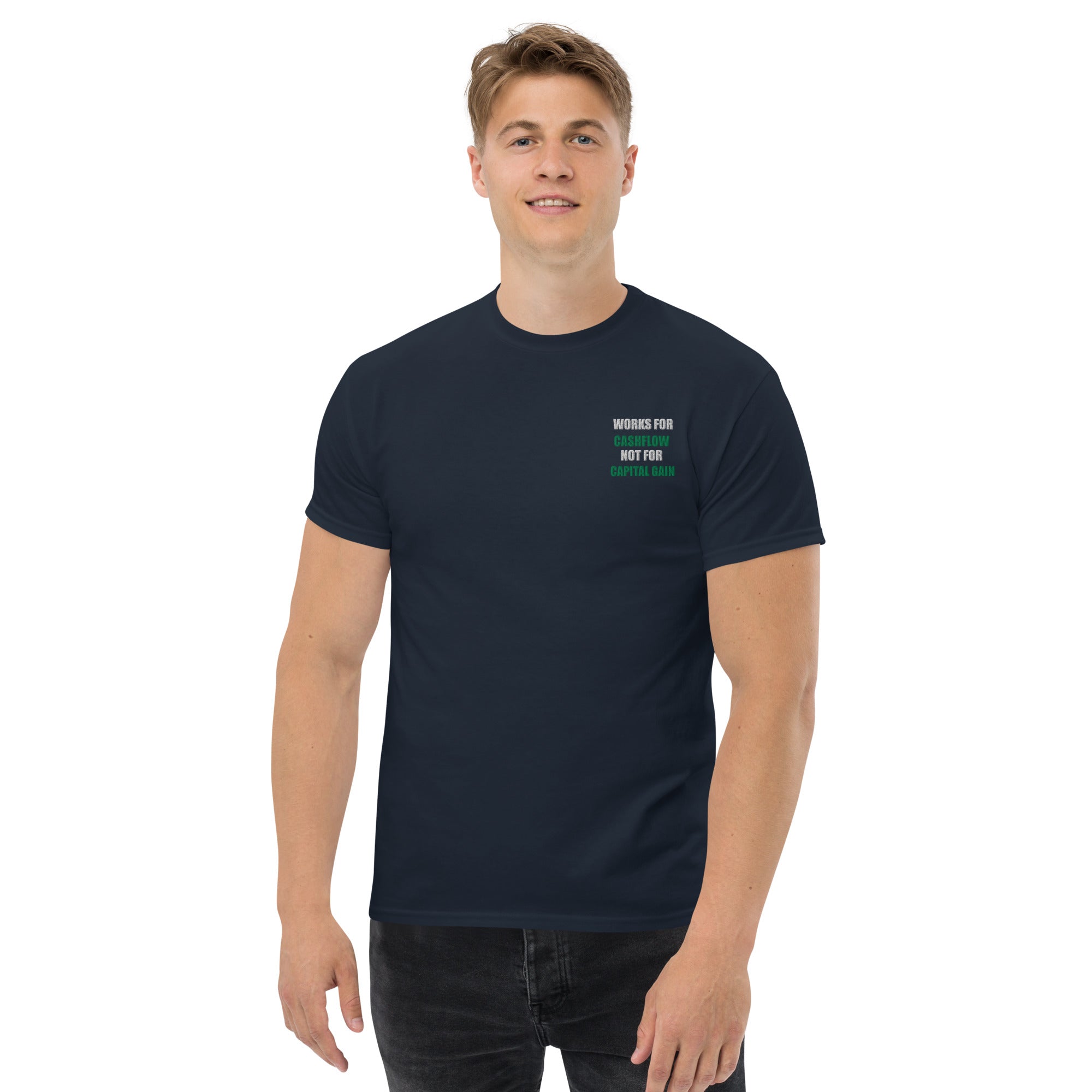T-shirt Unisex Works Cashflow not Capitalgain White logo-Ricamati-Biiply-Biiply