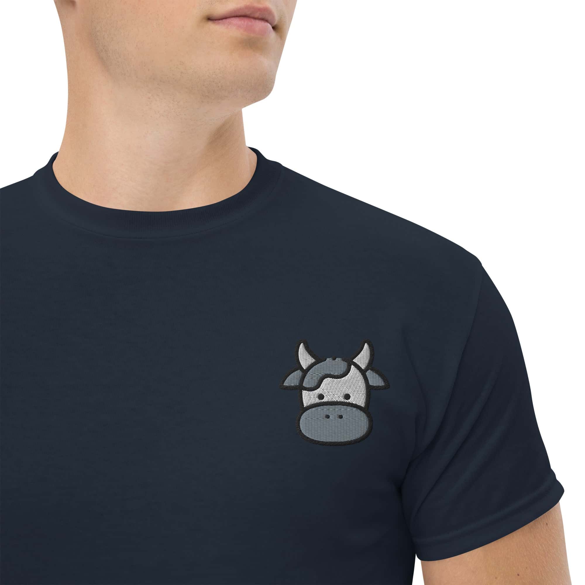 T-shirt Unisex Faccia Mucca-Ricamati-Biiply-Navy-S-Biiply