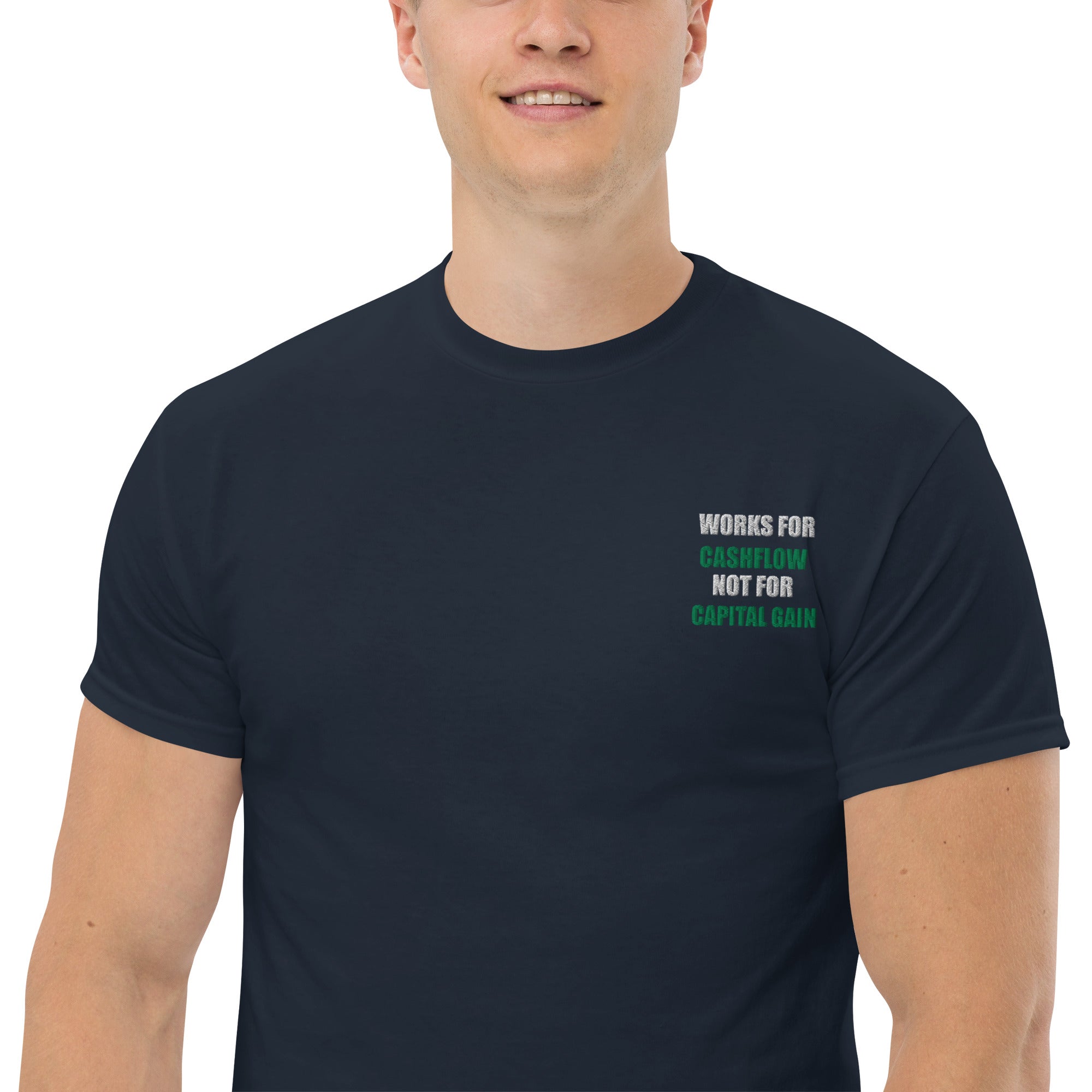 T-shirt Unisex Works Cashflow not Capitalgain White logo-Ricamati-Biiply-Biiply