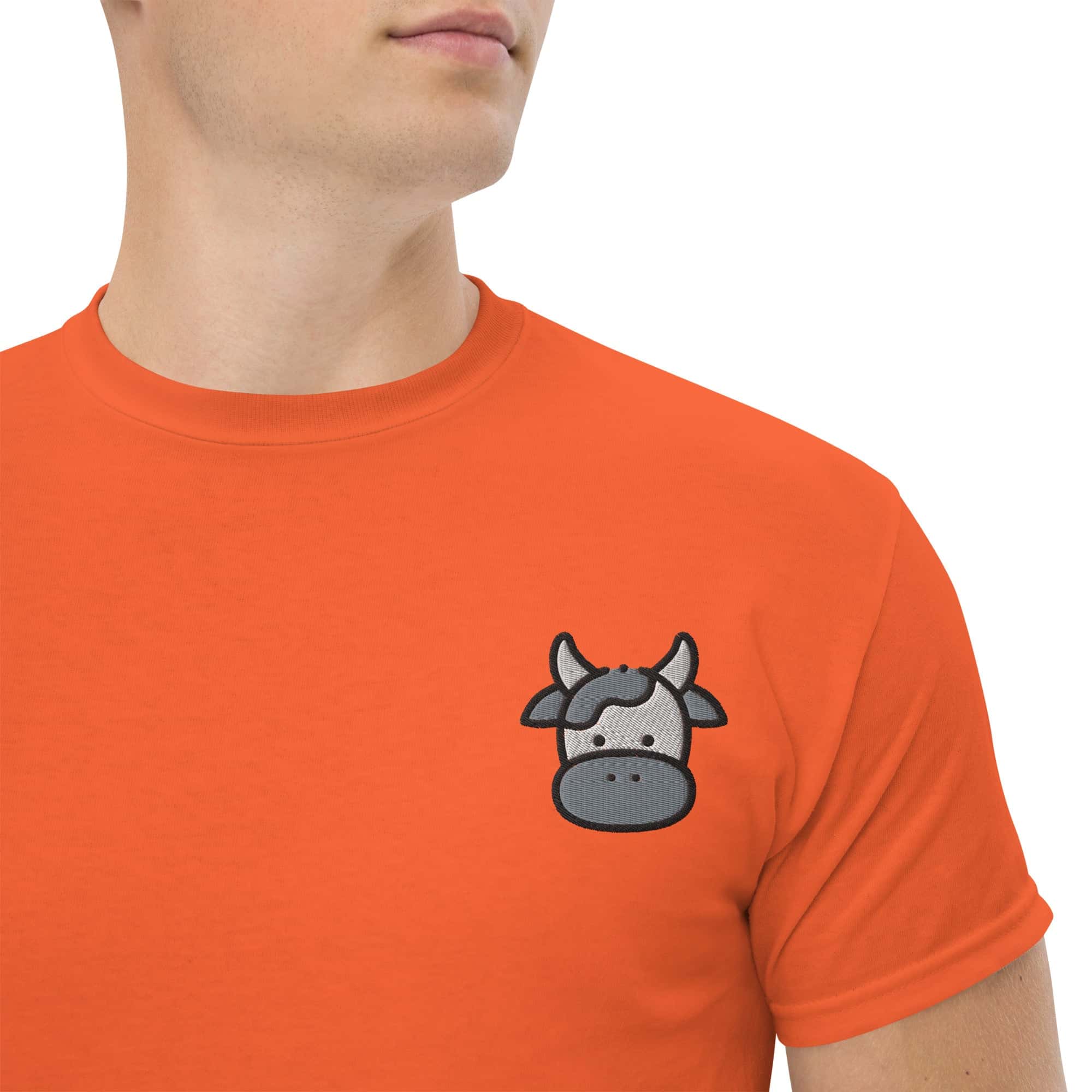 T-shirt Unisex Faccia Mucca-Ricamati-Biiply-Arancione-S-Biiply
