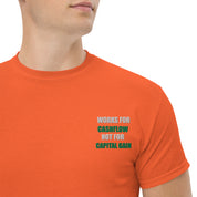 T-shirt Unisex Works Cashflow not Capitalgain White logo-Ricamati-Biiply-Arancione-S-Biiply