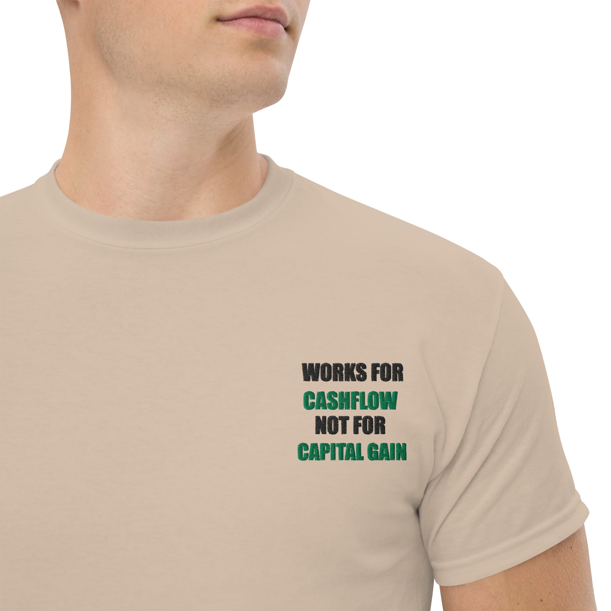 T-shirt Unisex Works Cashflow not Capitalgain-Ricamati-Biiply-Sabbia-S-Biiply