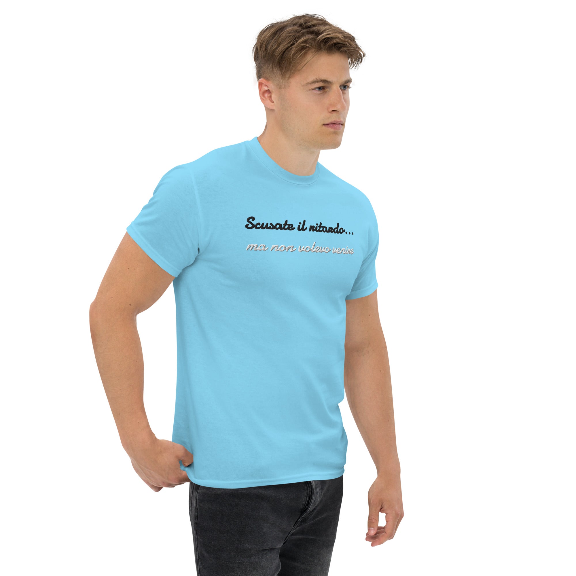 T-shirt Ricamata Unisex Scusate il ritardo ma non volevo venire-Ricamati-Biiply-Biiply