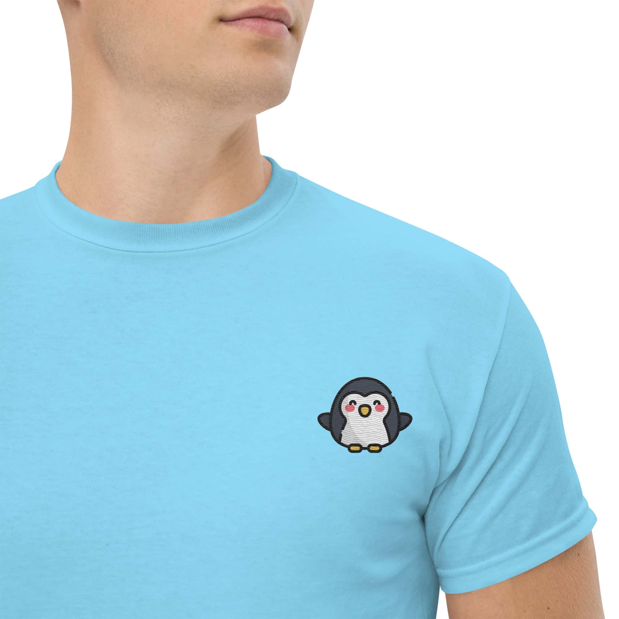 T-shirt Unisex Pinguino-Ricamati-Biiply-Cielo-S-Biiply