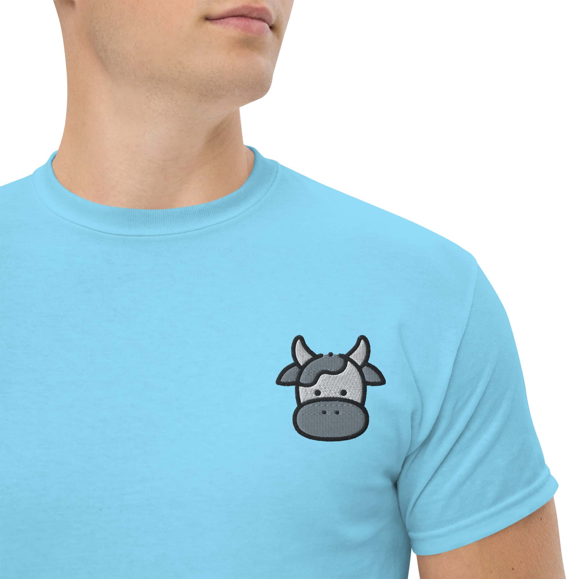 T-shirt Unisex Faccia Mucca-Ricamati-Biiply-Cielo-S-Biiply