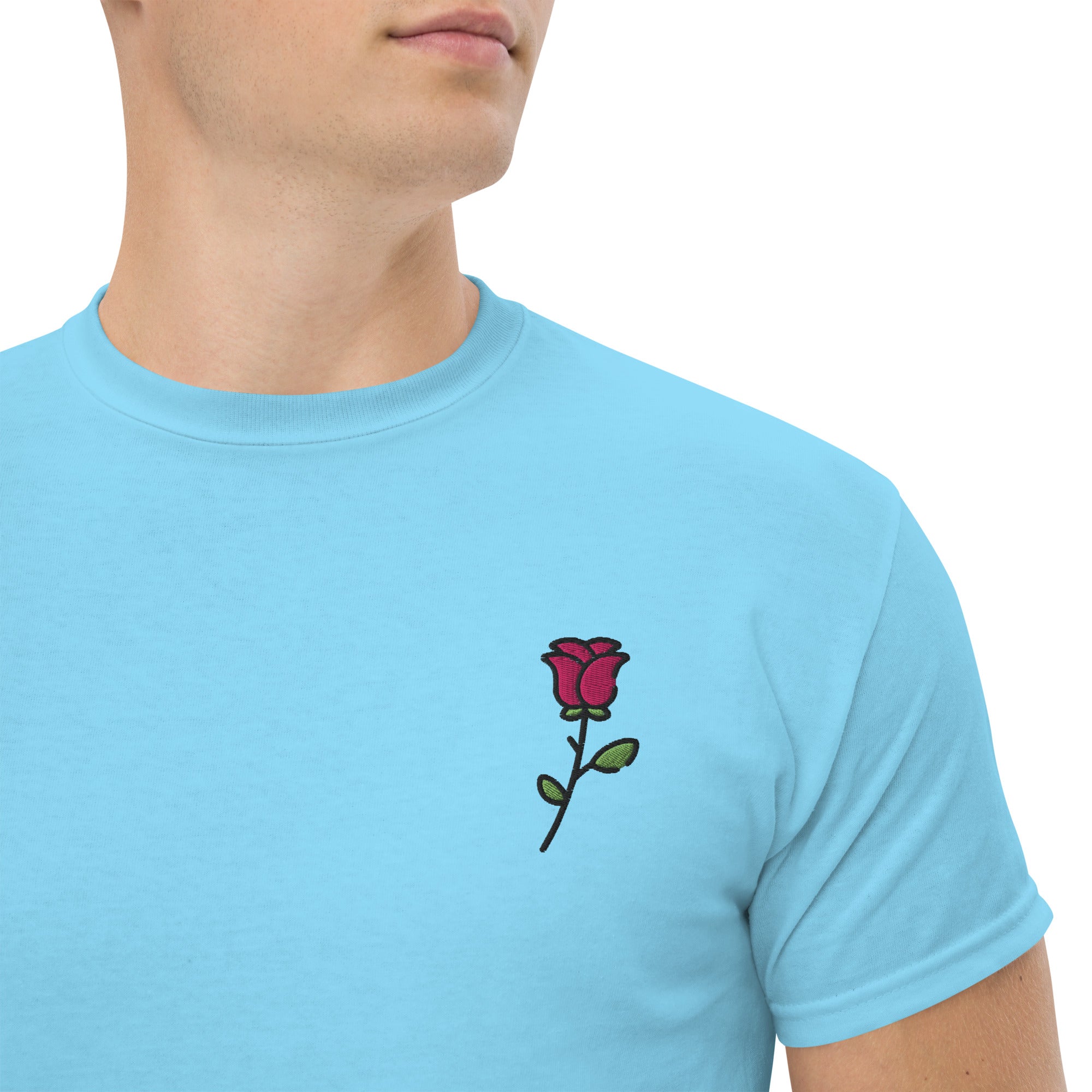 T-shirt Unisex Rosa con Gambo-Ricamati-Biiply-Cielo-S-Biiply